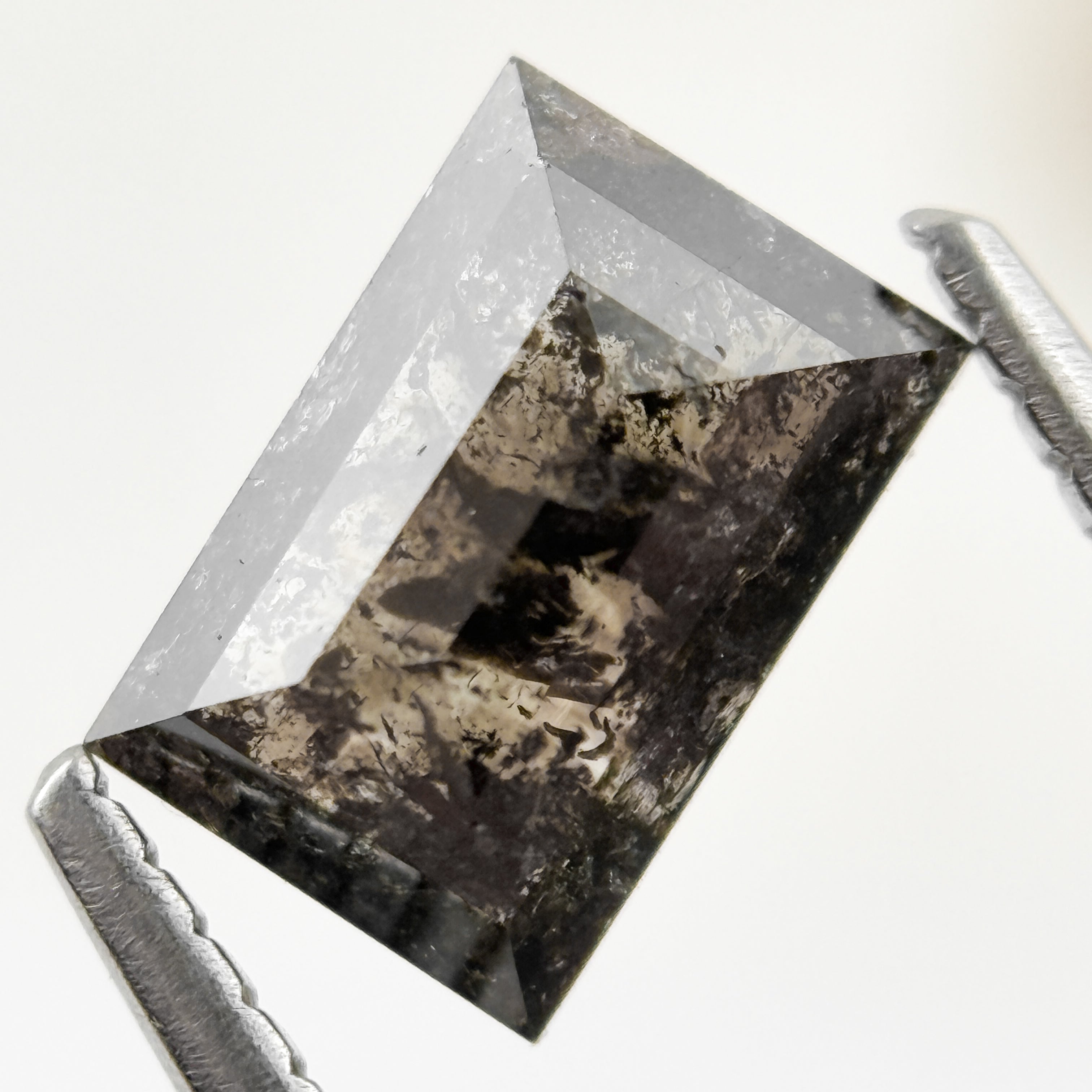 1.21 Ct Baguette Rose Cut Black Natural Salt and Pepper Diamond