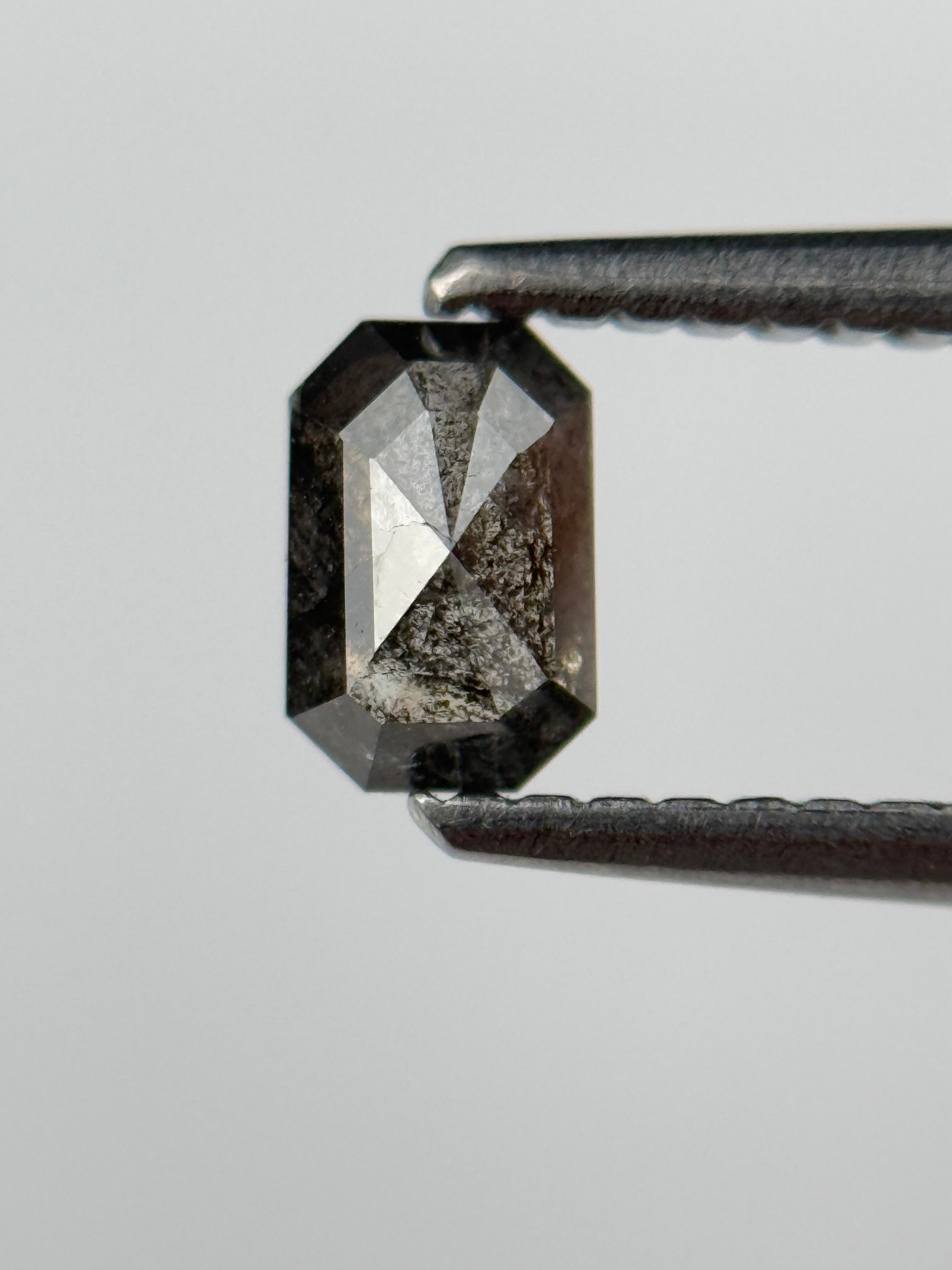 0.52 Ct Emerald Rose Cut Grey Natural Salt and Pepper Diamond