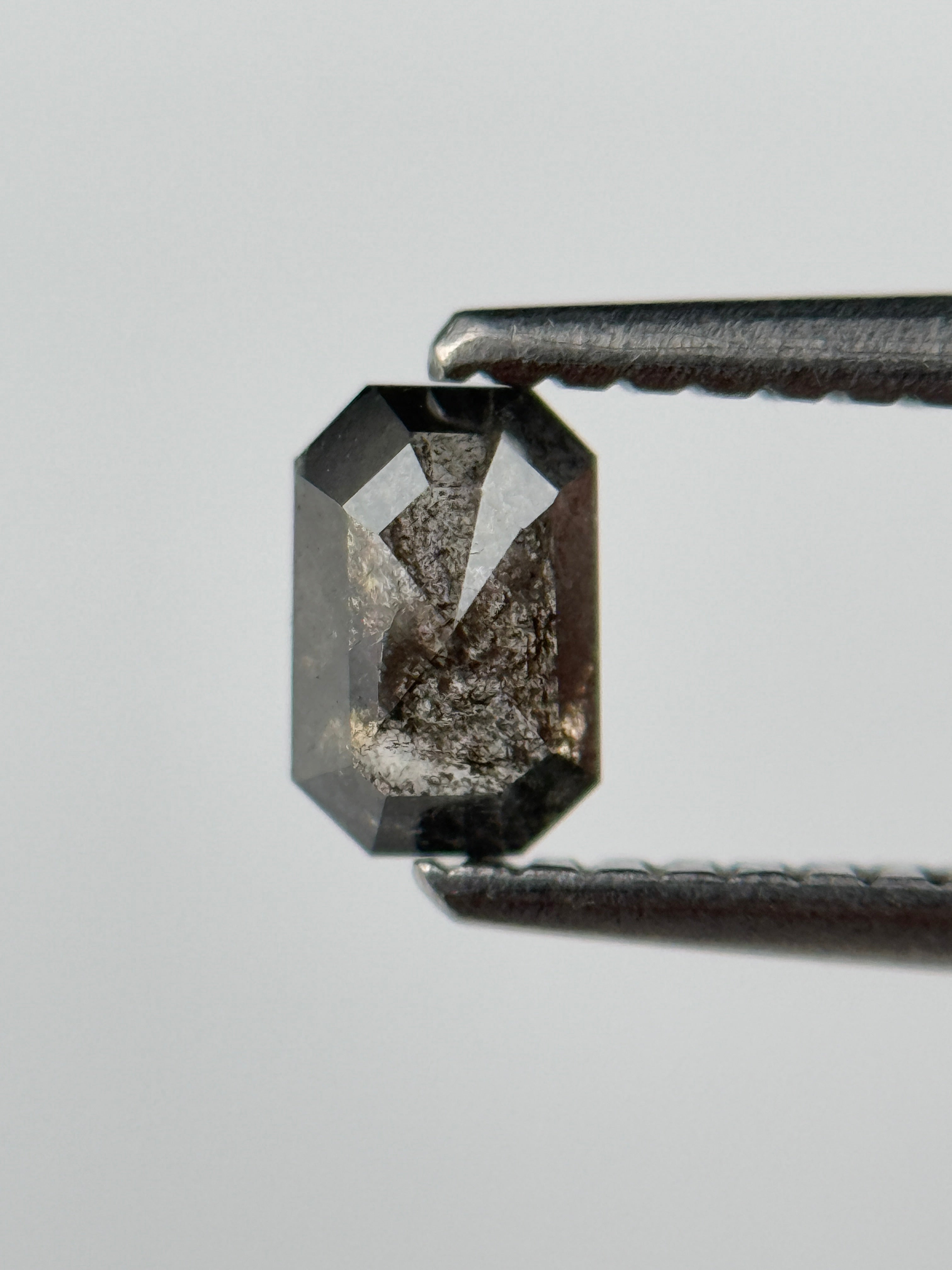 0.52 Ct Emerald Rose Cut Grey Natural Salt and Pepper Diamond