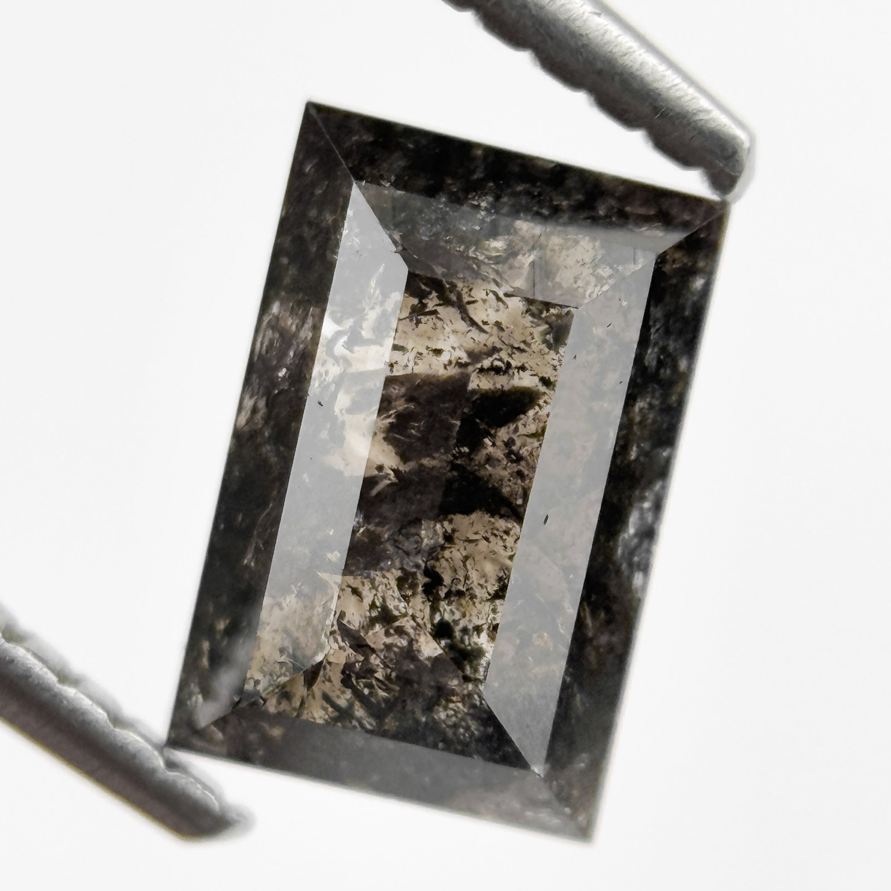 1.21 Ct Baguette Rose Cut Black Natural Salt and Pepper Diamond