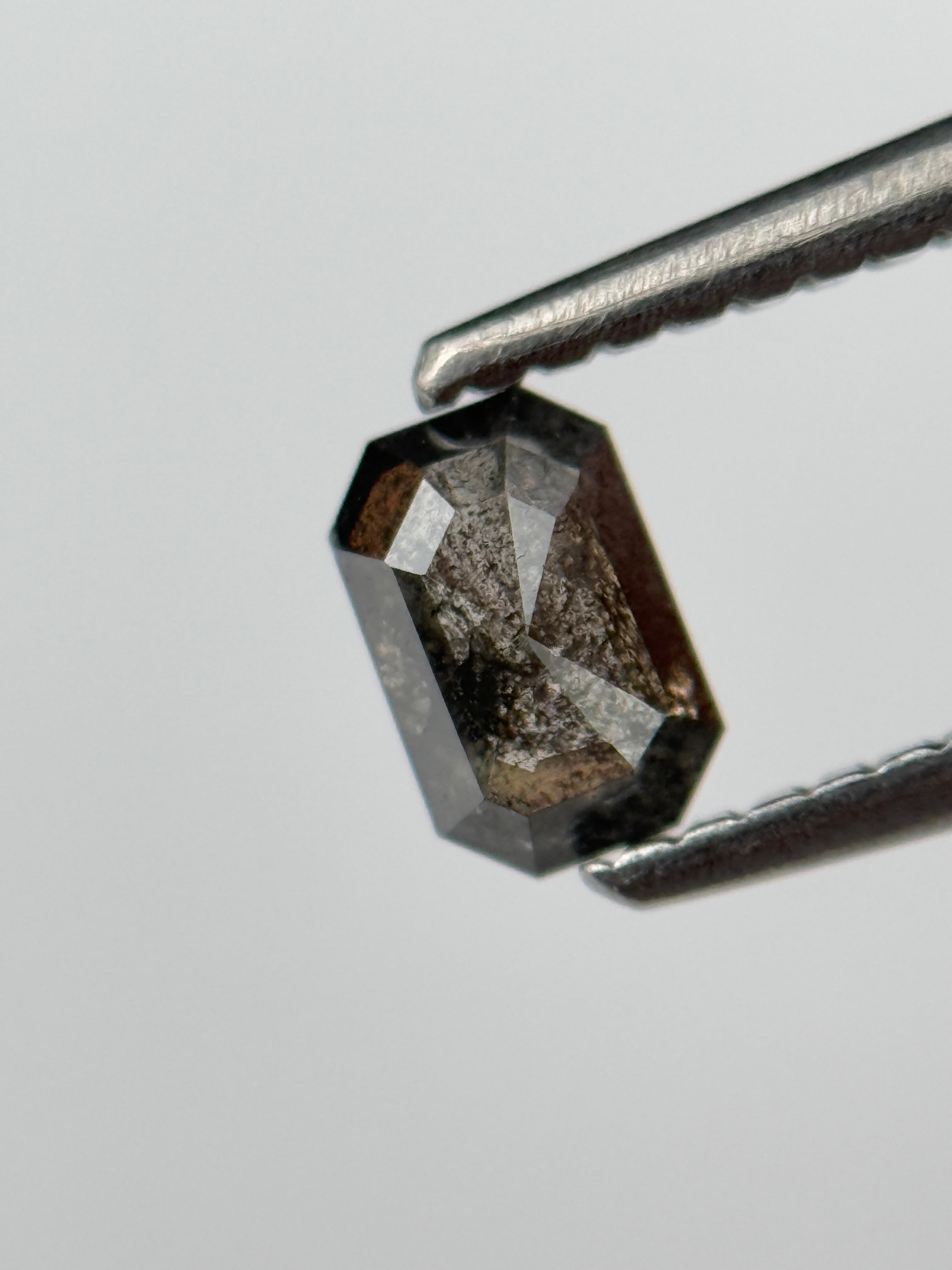 0.52 Ct Emerald Rose Cut Grey Natural Salt and Pepper Diamond