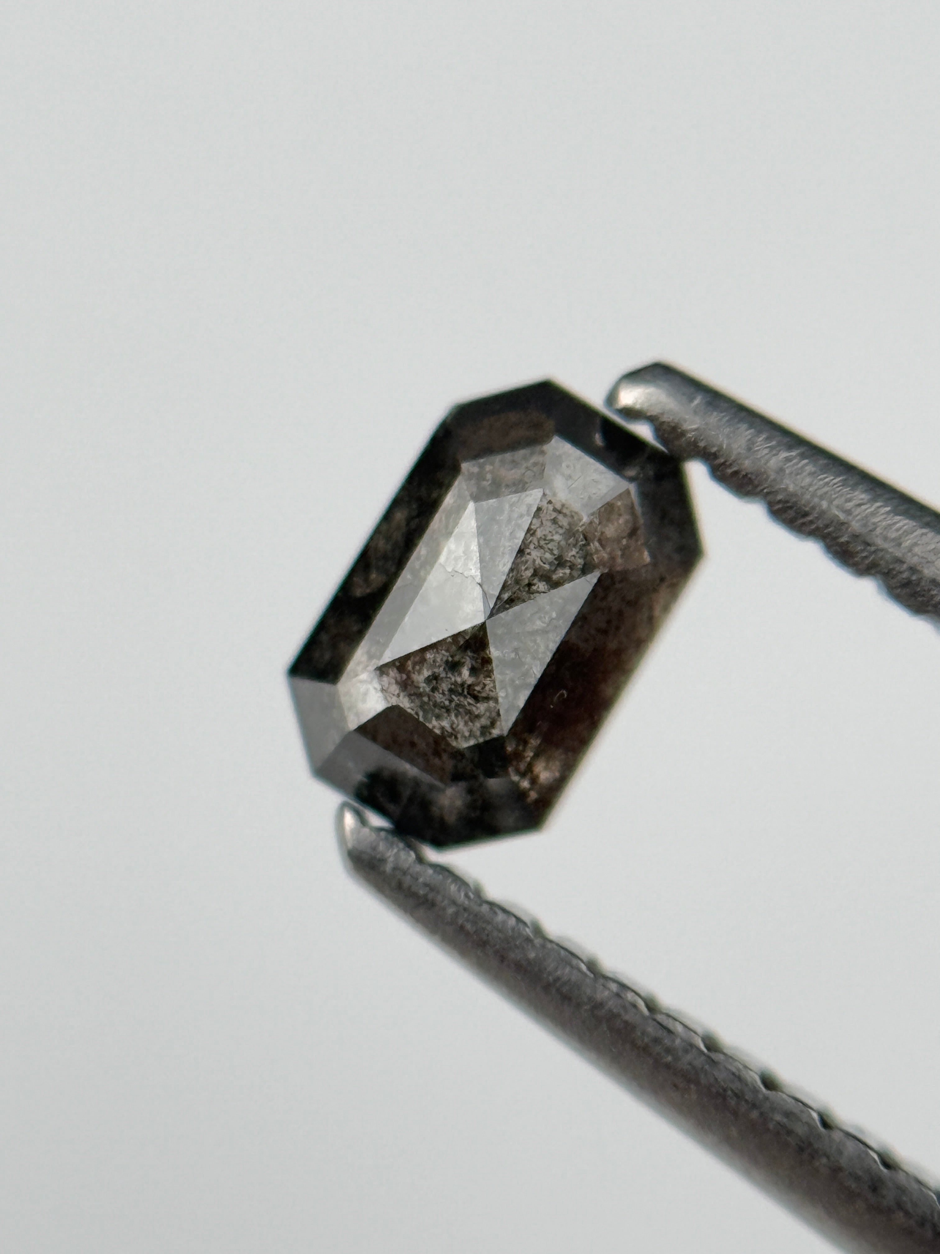 0.52 Ct Emerald Rose Cut Grey Natural Salt and Pepper Diamond