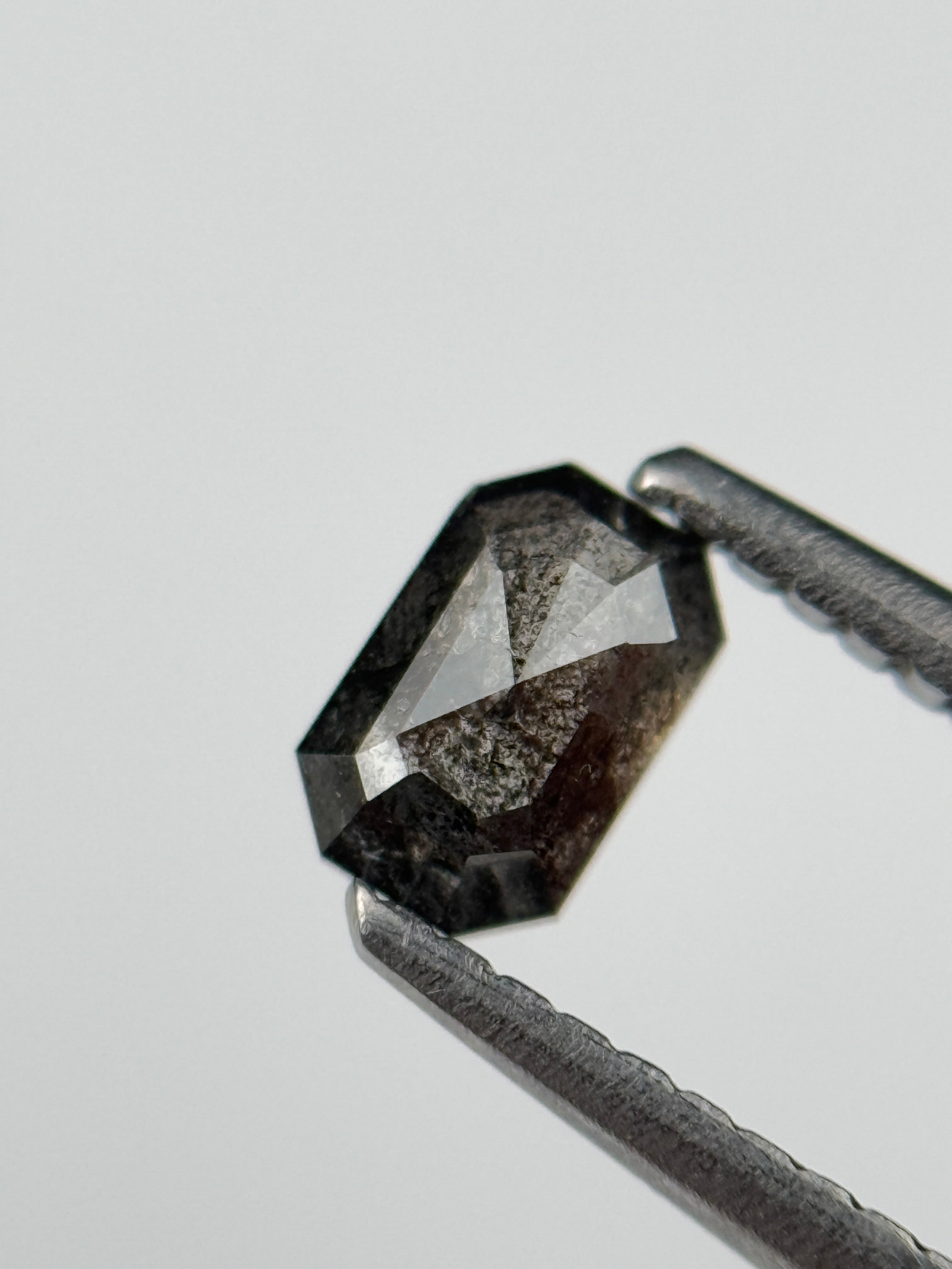 0.52 Ct Emerald Rose Cut Grey Natural Salt and Pepper Diamond
