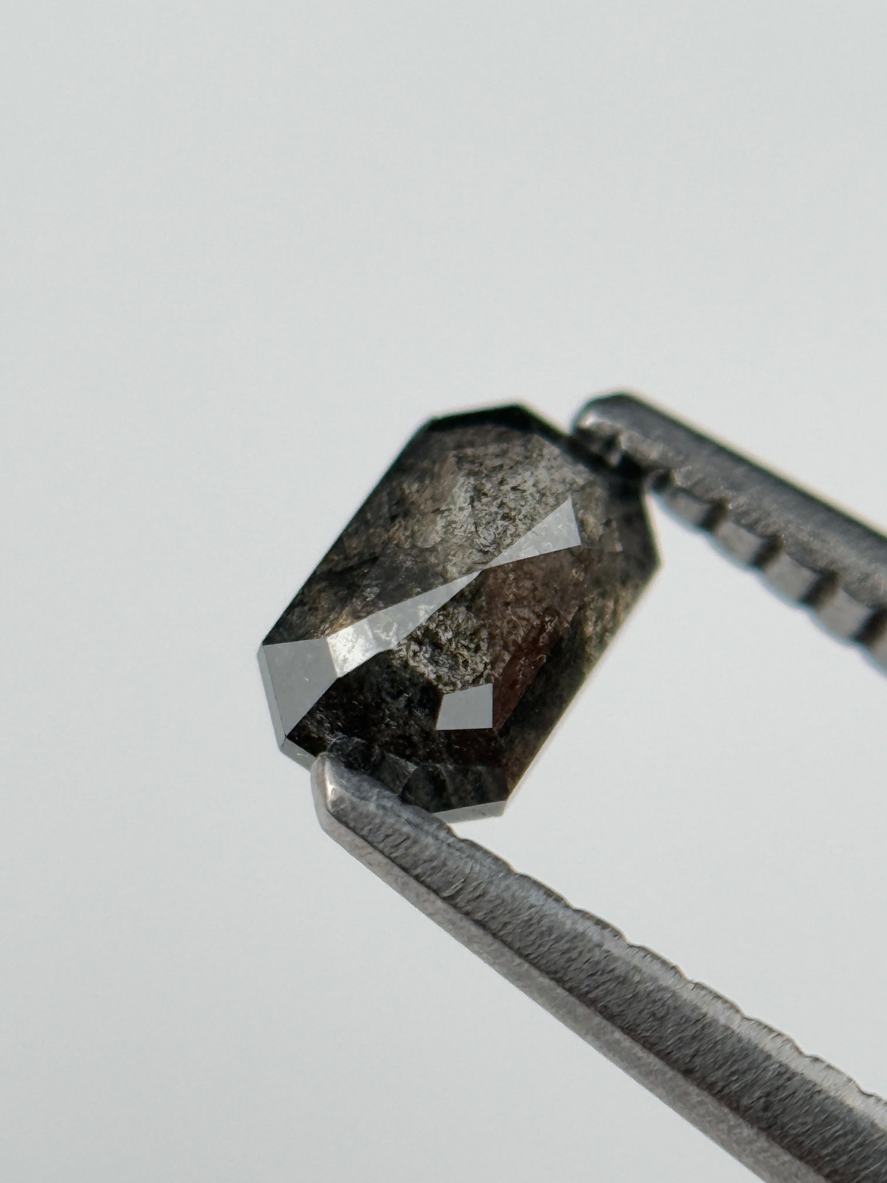 0.52 Ct Emerald Rose Cut Grey Natural Salt and Pepper Diamond