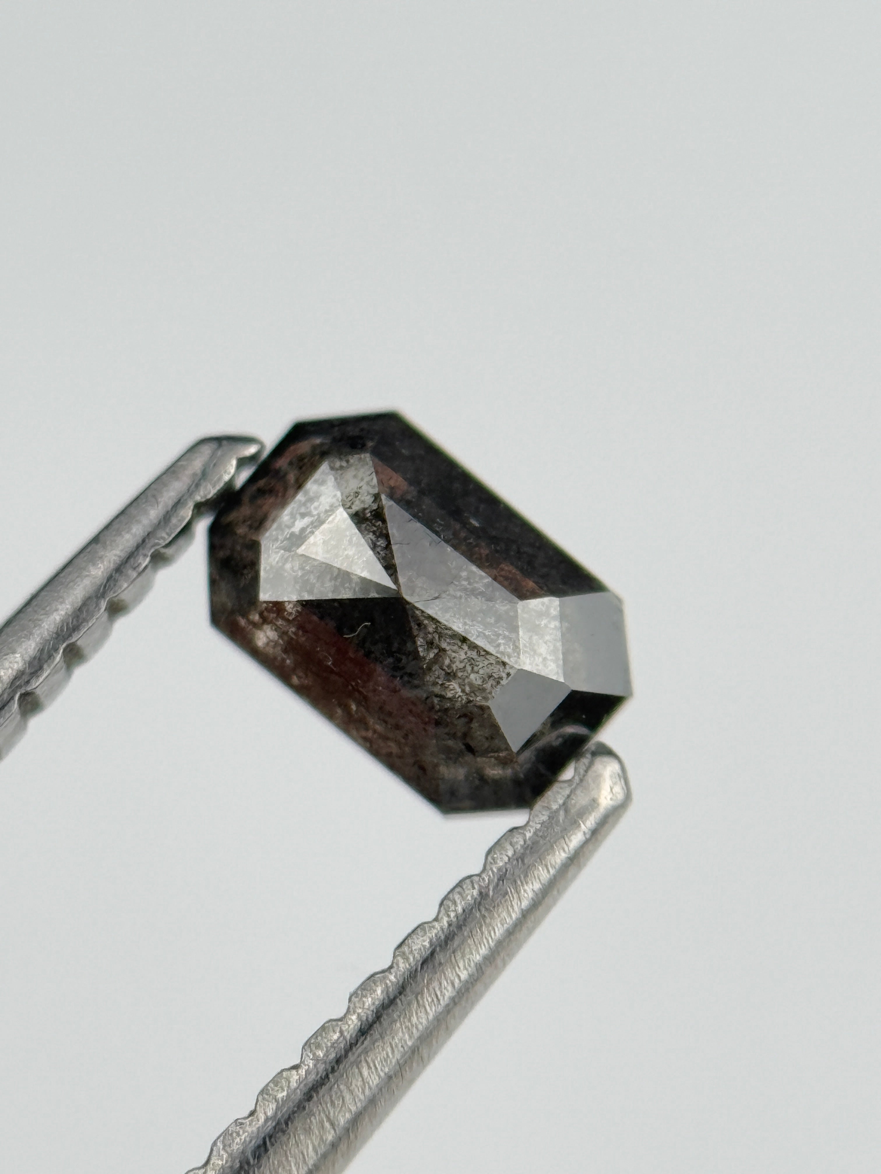 0.52 Ct Emerald Rose Cut Grey Natural Salt and Pepper Diamond