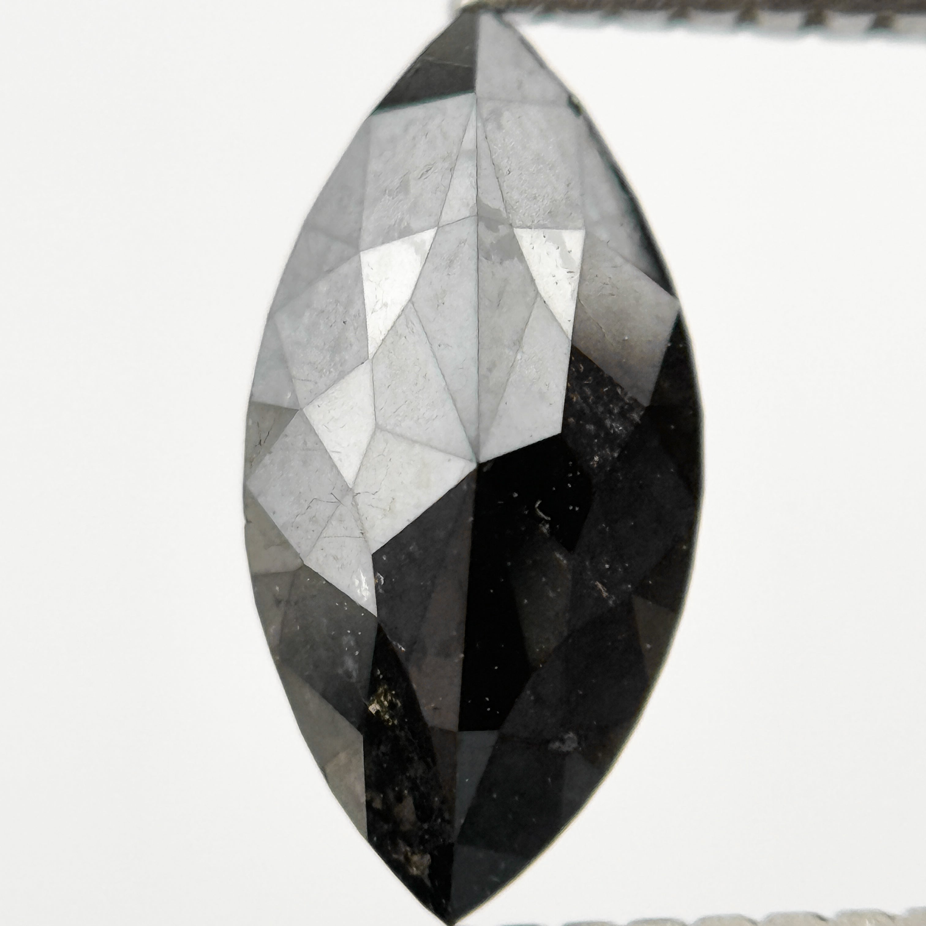 1.35 Ct Marquise Rose Cut Black Natural Salt and Pepper Diamond