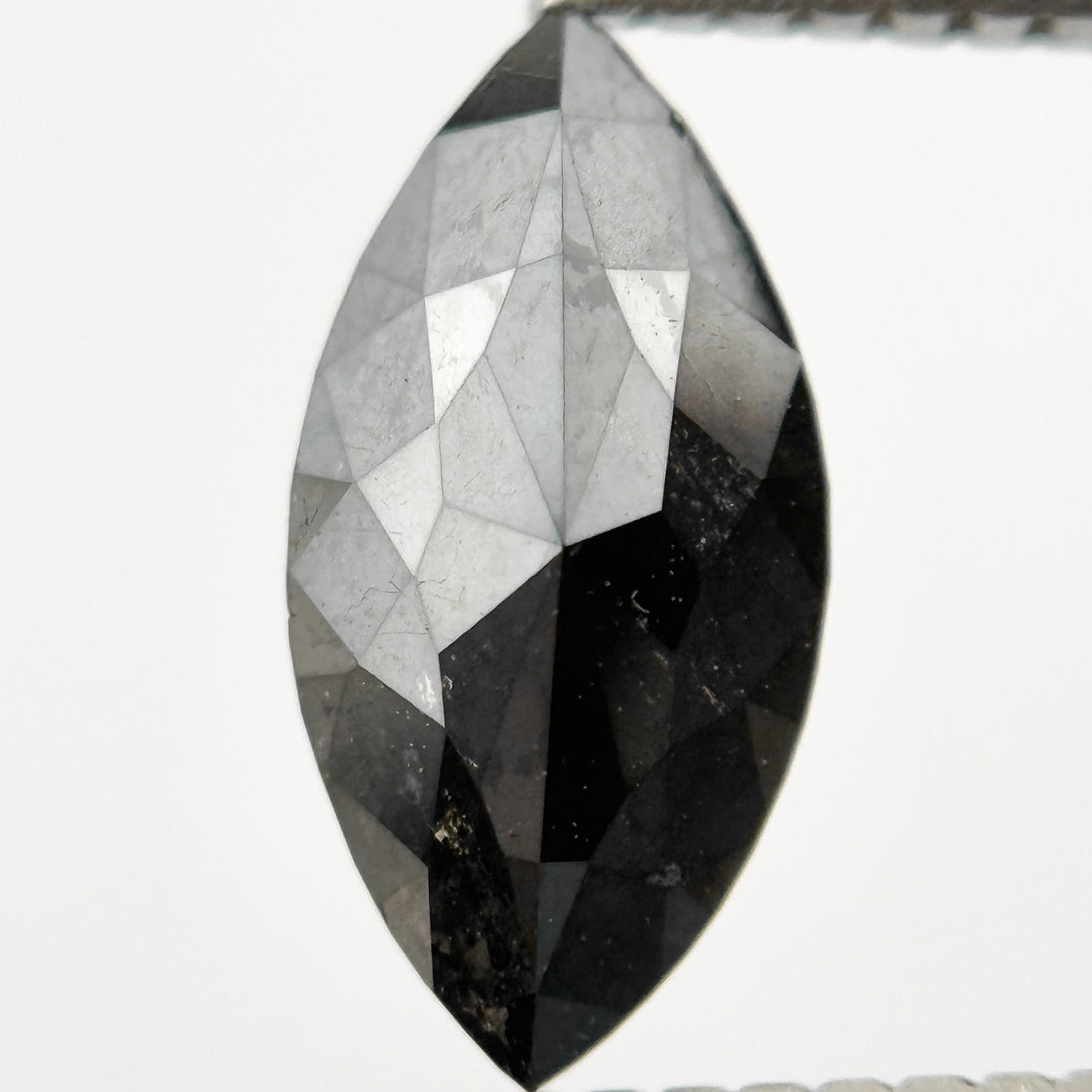 1.35 Ct Marquise Rose Cut Black Natural Salt and Pepper Diamond