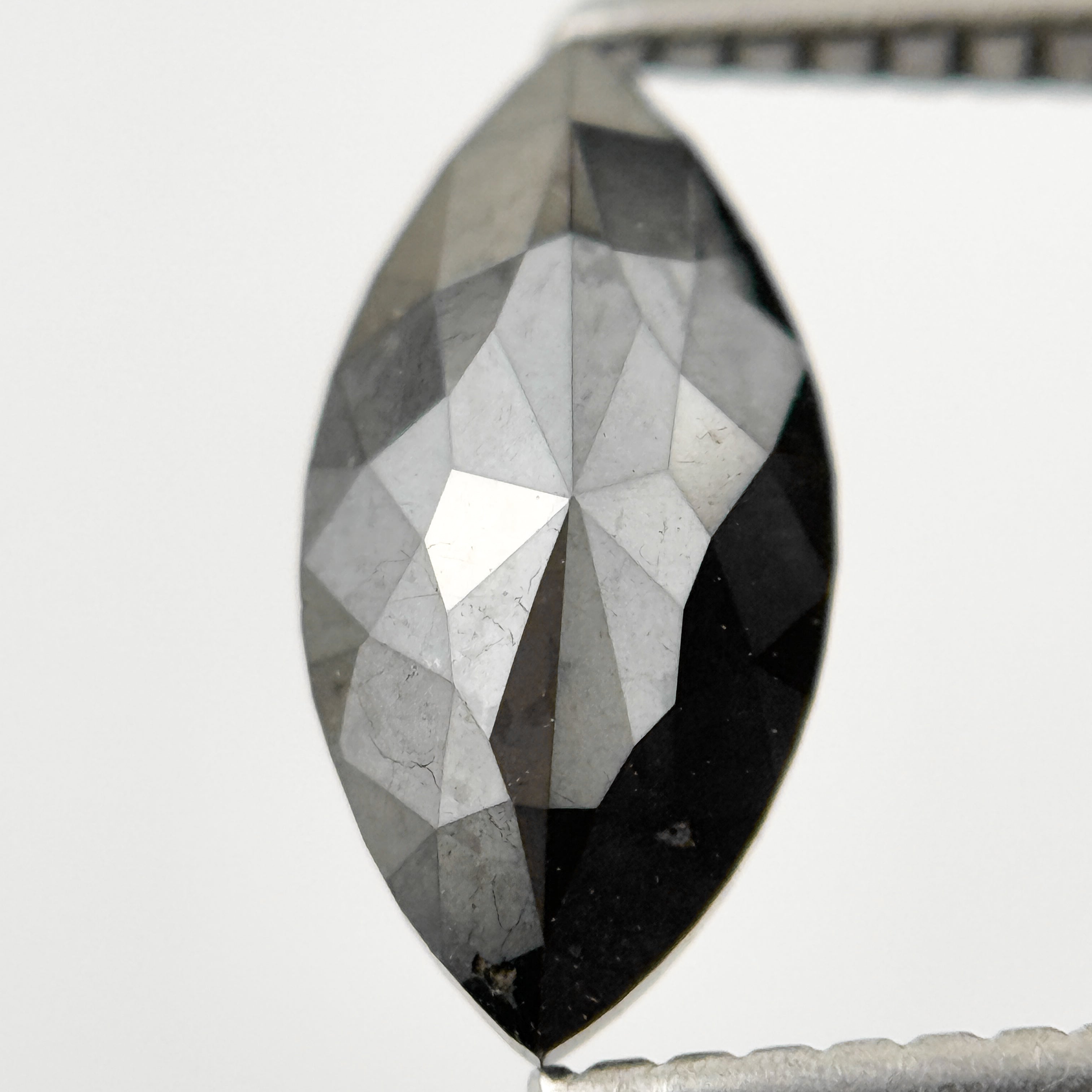1.35 Ct Marquise Rose Cut Black Natural Salt and Pepper Diamond