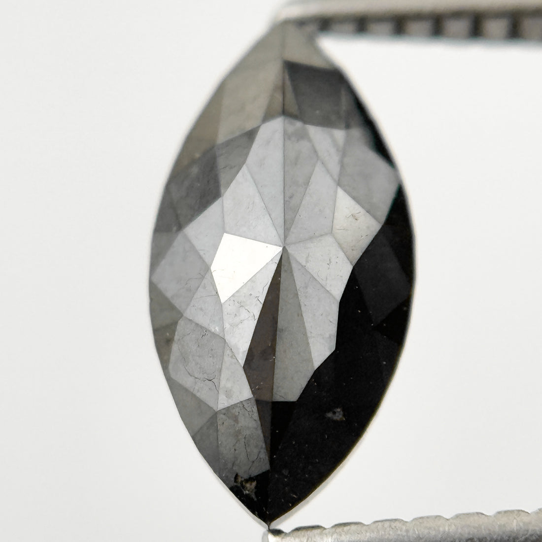1.35 Ct Marquise Rose Cut Black Natural Salt and Pepper Diamond