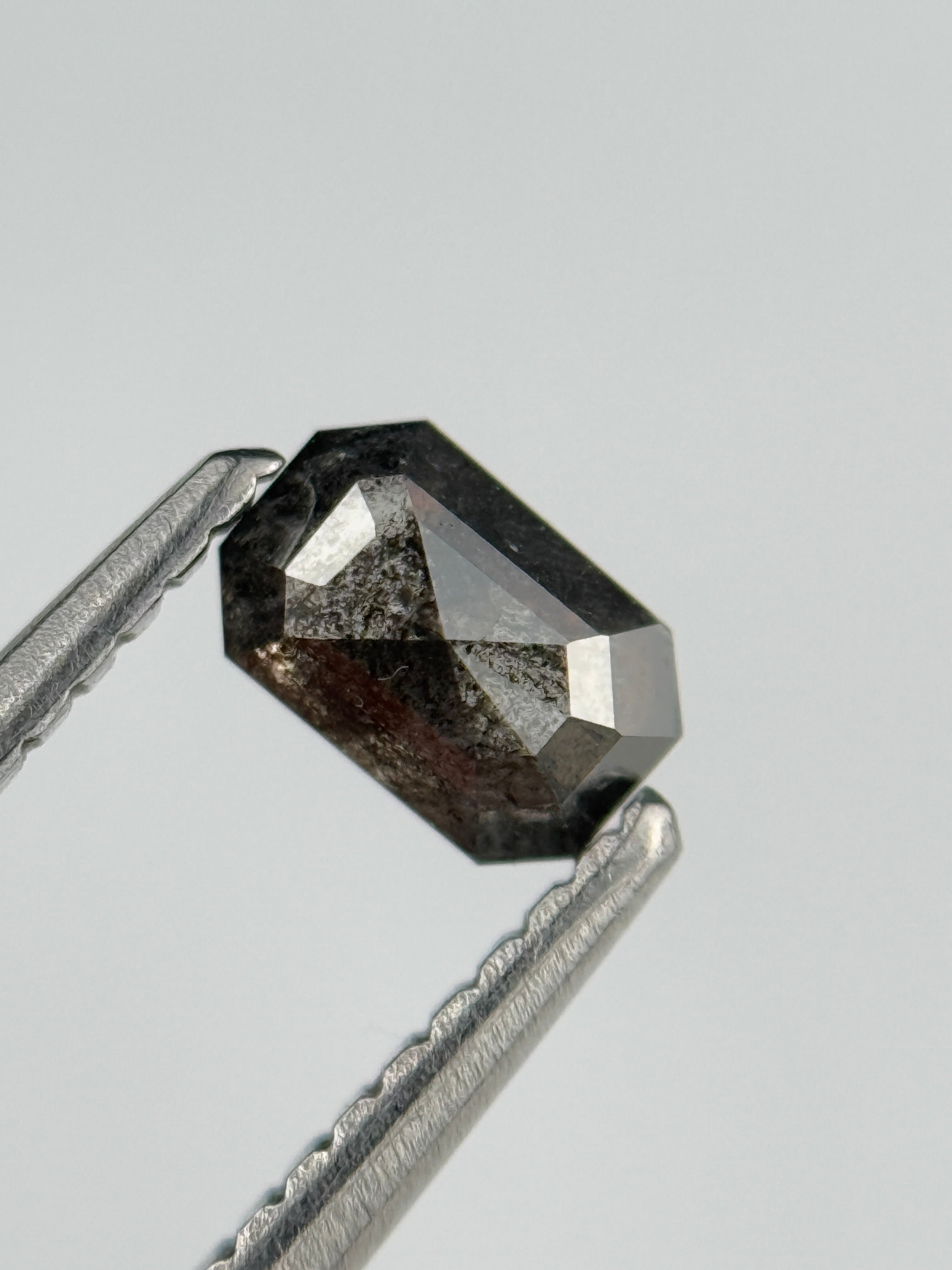 0.52 Ct Emerald Rose Cut Grey Natural Salt and Pepper Diamond