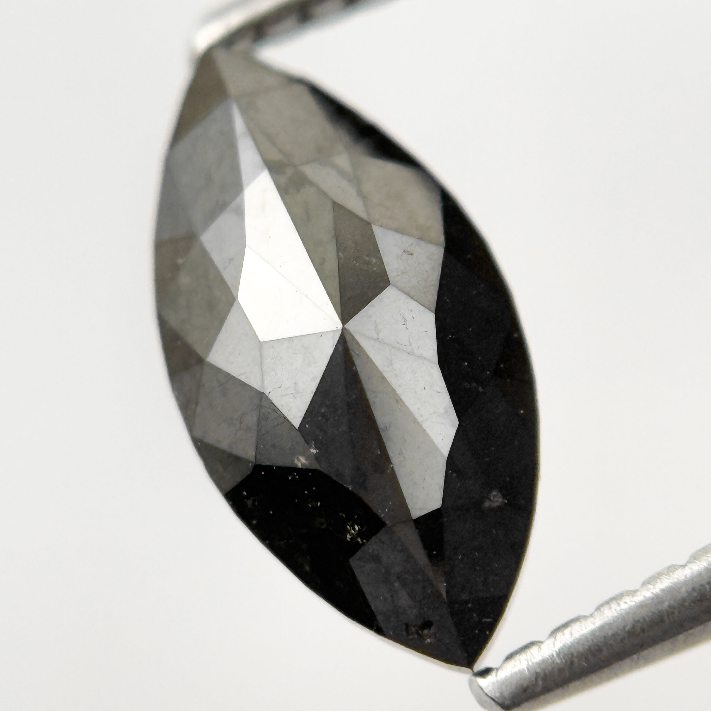 1.35 Ct Marquise Rose Cut Black Natural Salt and Pepper Diamond