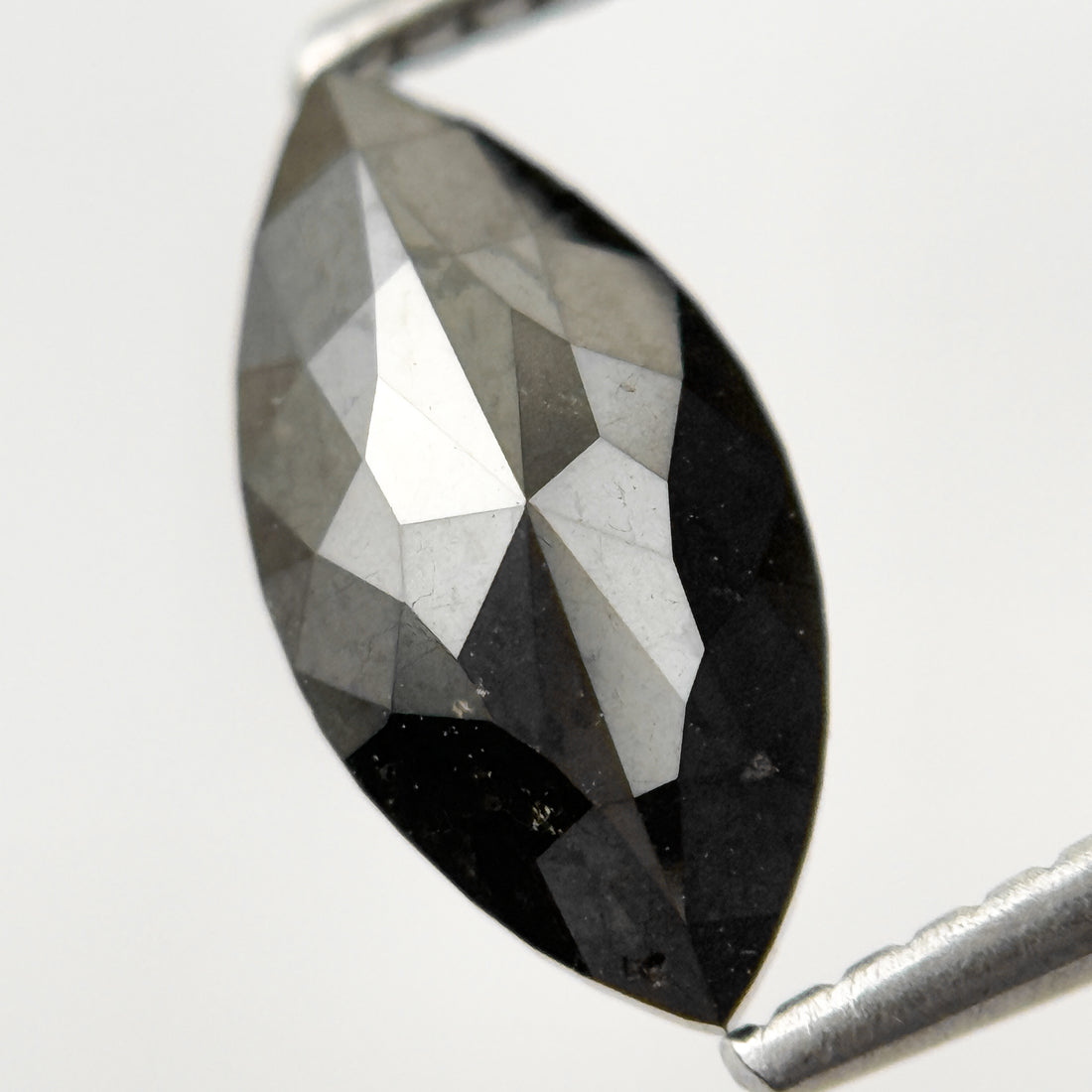1.35 Ct Marquise Rose Cut Black Natural Salt and Pepper Diamond