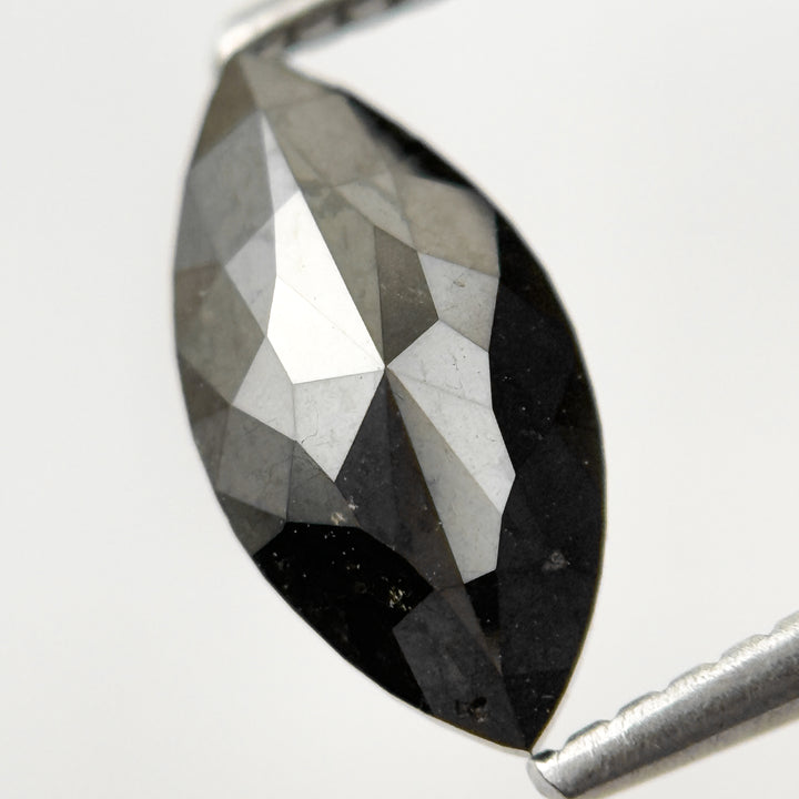 1.35 Ct Marquise Rose Cut Black Natural Salt and Pepper Diamond