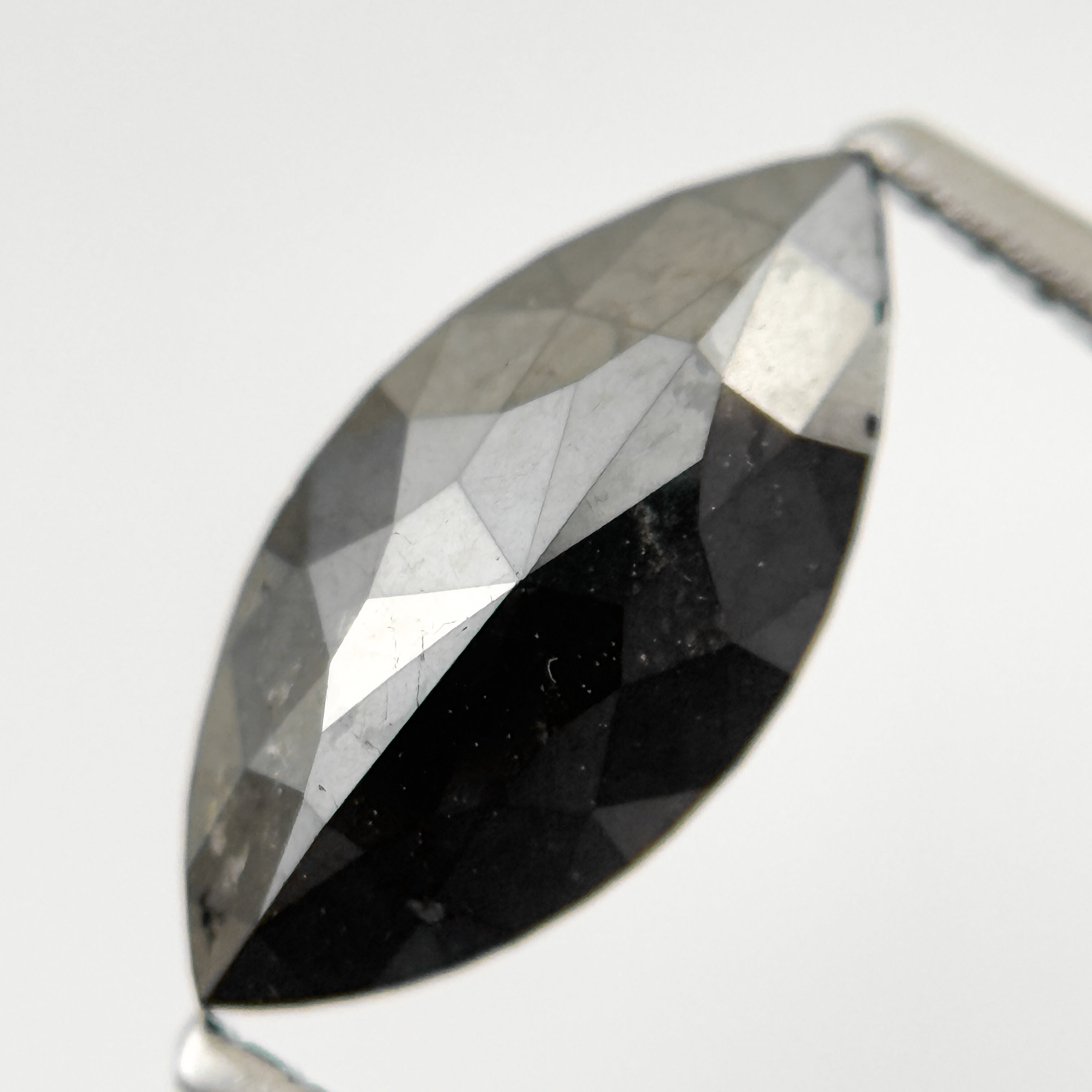 1.35 Ct Marquise Rose Cut Black Natural Salt and Pepper Diamond