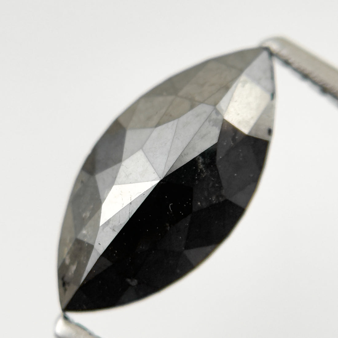1.35 Ct Marquise Rose Cut Black Natural Salt and Pepper Diamond