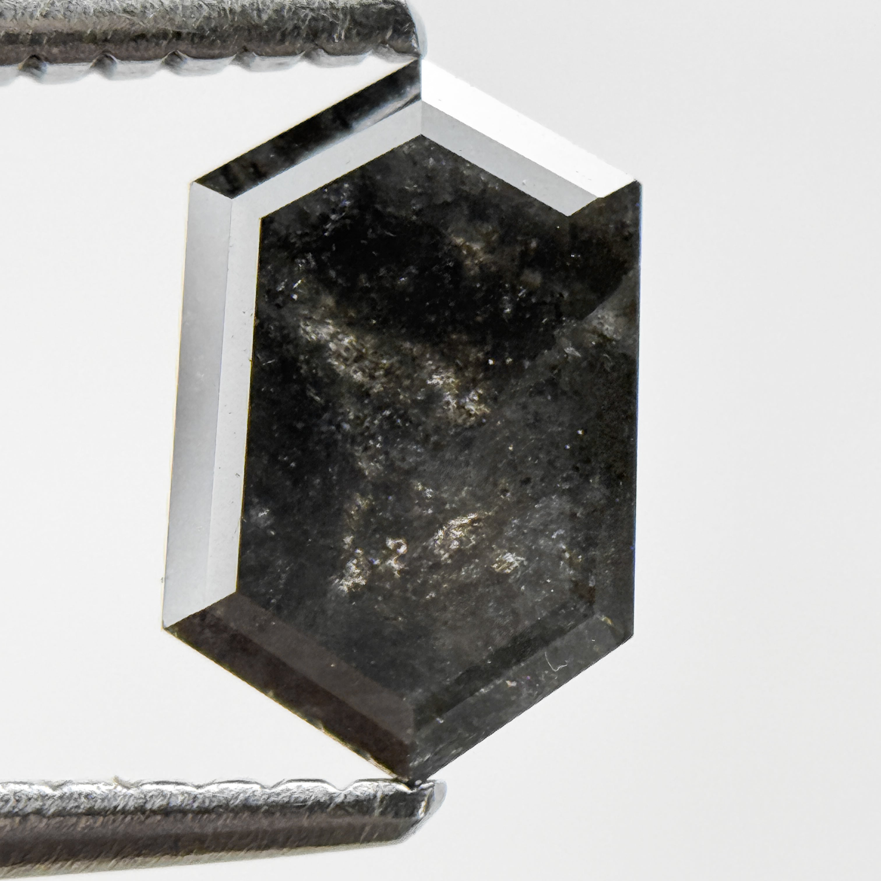 1.05 Ct Hexagon Rose Cut Grey Natural Salt and Pepper Diamond