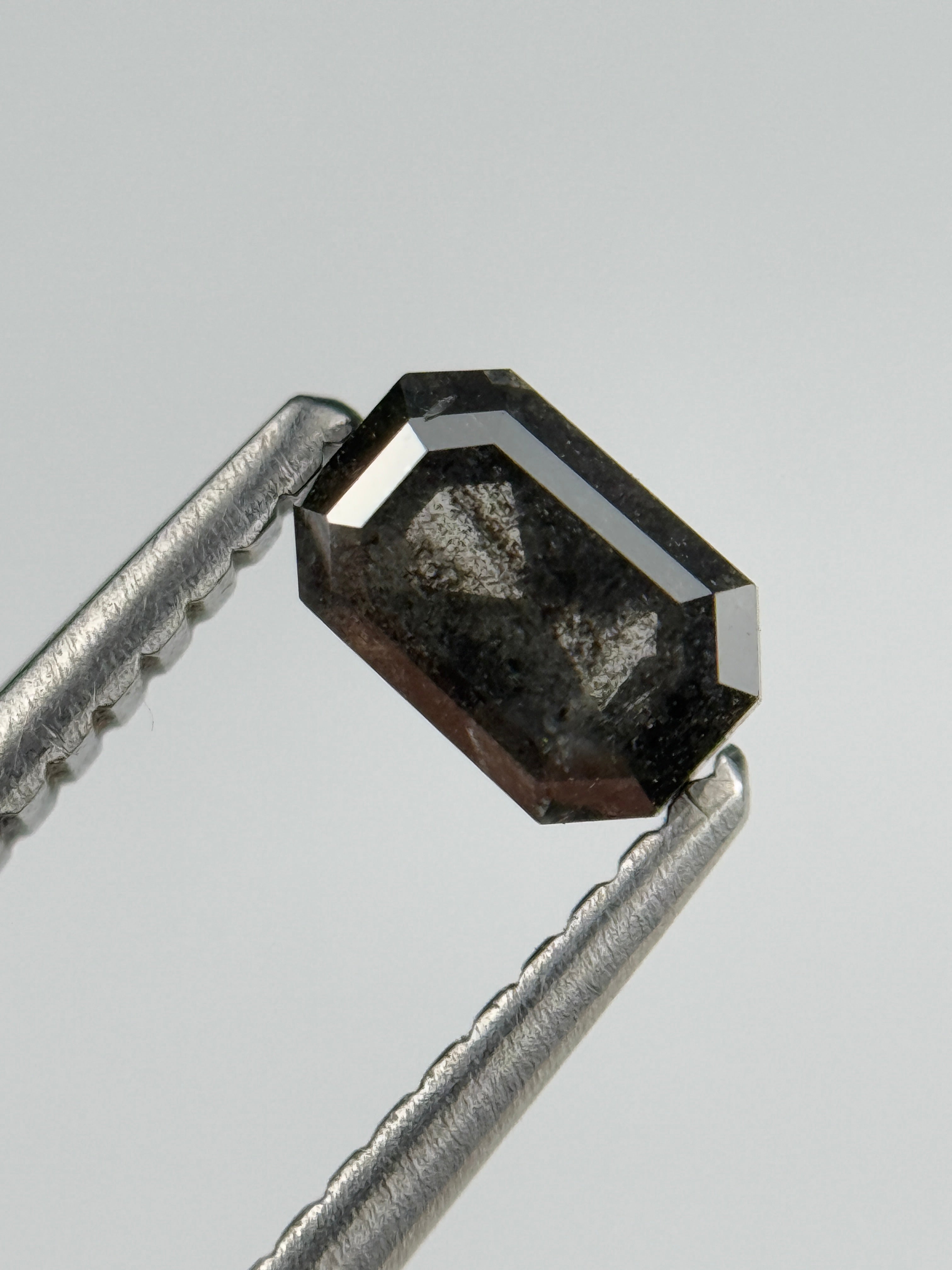 0.52 Ct Emerald Rose Cut Grey Natural Salt and Pepper Diamond