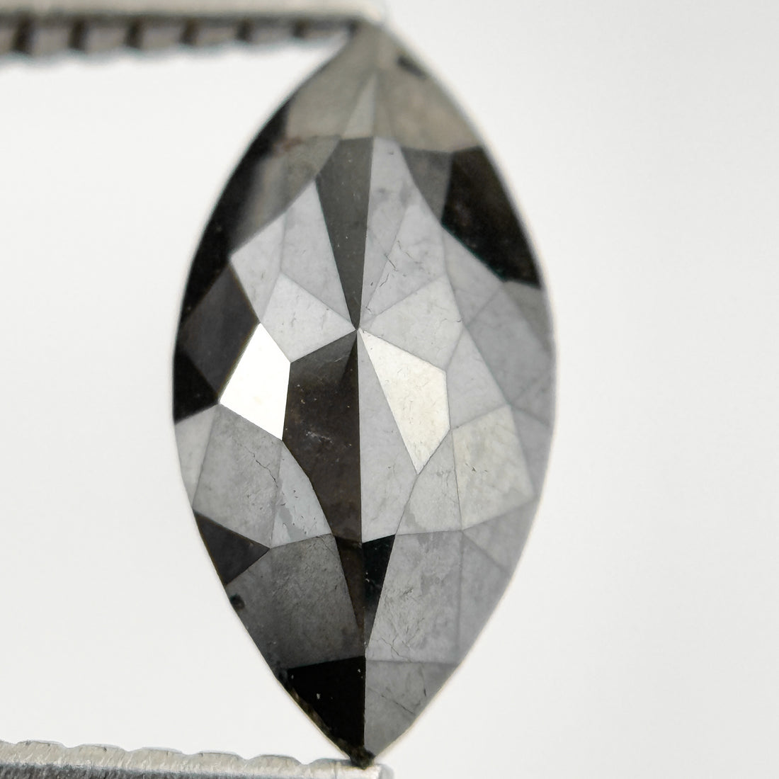 1.35 Ct Marquise Rose Cut Black Natural Salt and Pepper Diamond