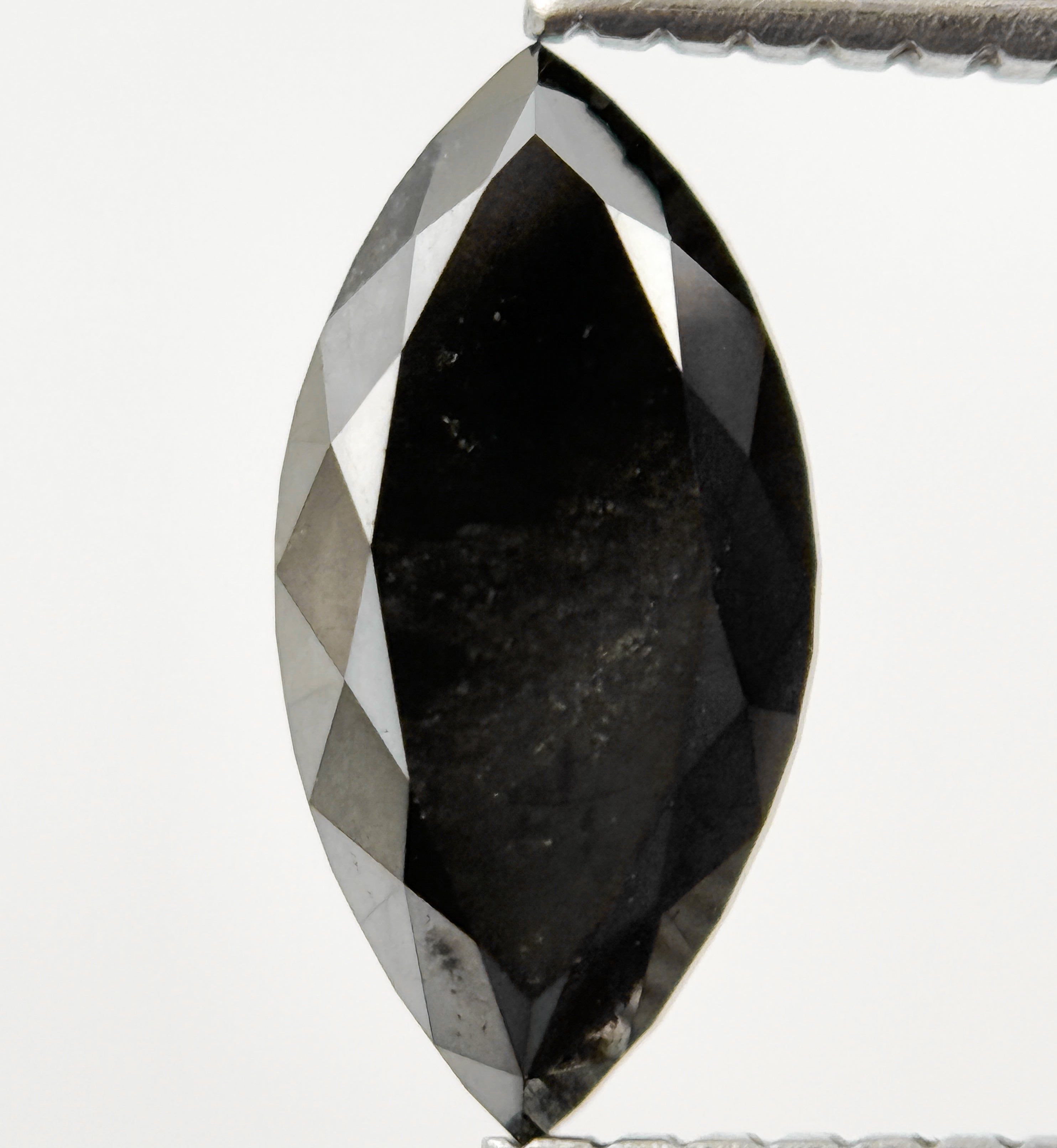 1.35 Ct Marquise Rose Cut Black Natural Salt and Pepper Diamond