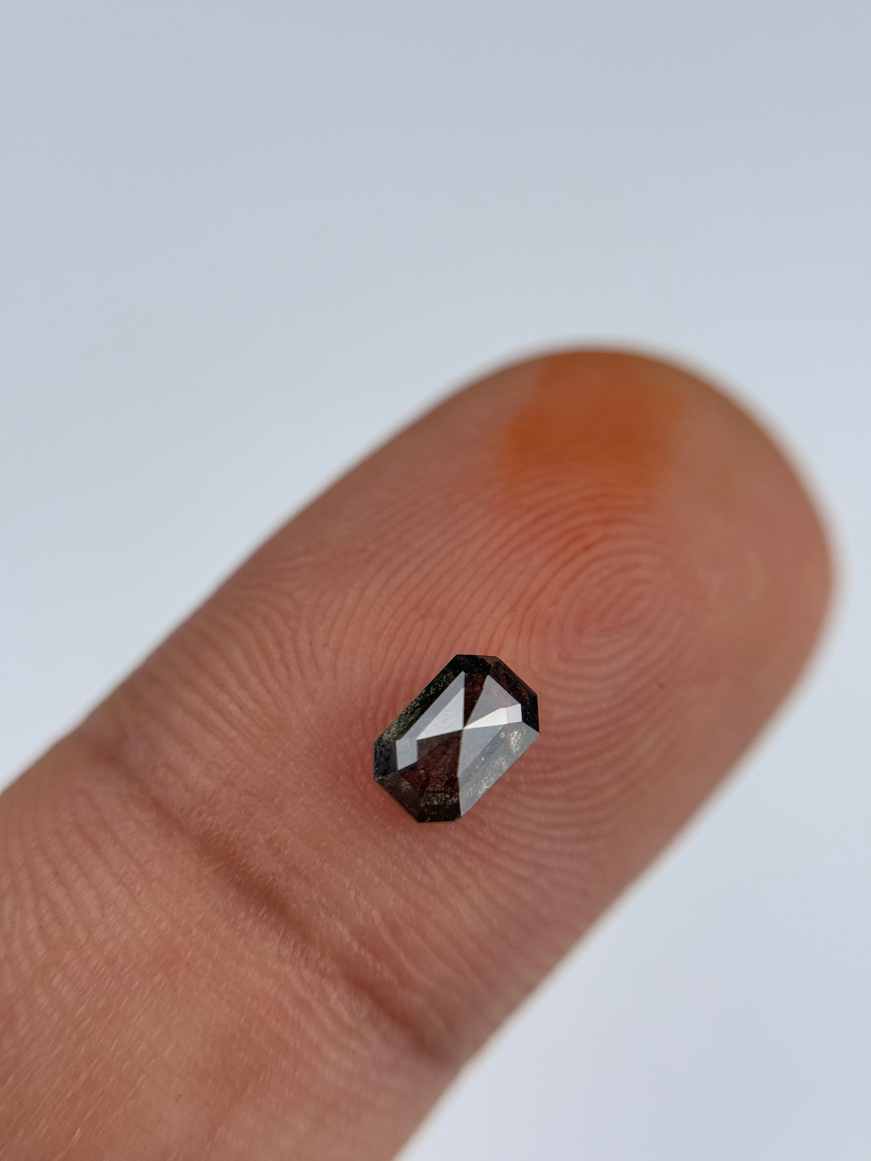 0.52 Ct Emerald Rose Cut Grey Natural Salt and Pepper Diamond