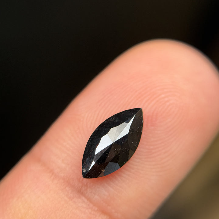 1.35 Ct Marquise Rose Cut Black Natural Salt and Pepper Diamond