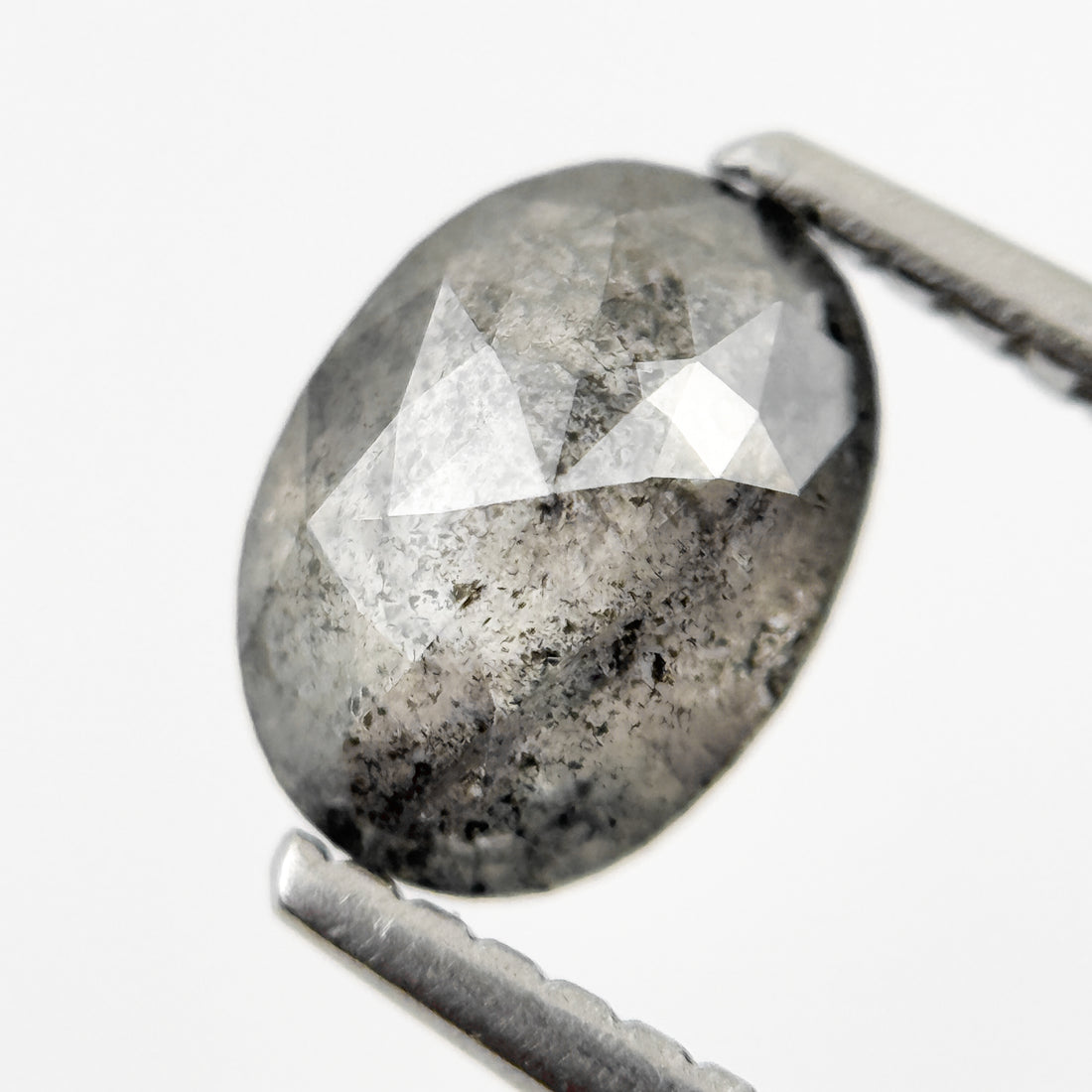 1.28 Ct Oval Rose Cut Grey Natural Salt and Pepper Diamond