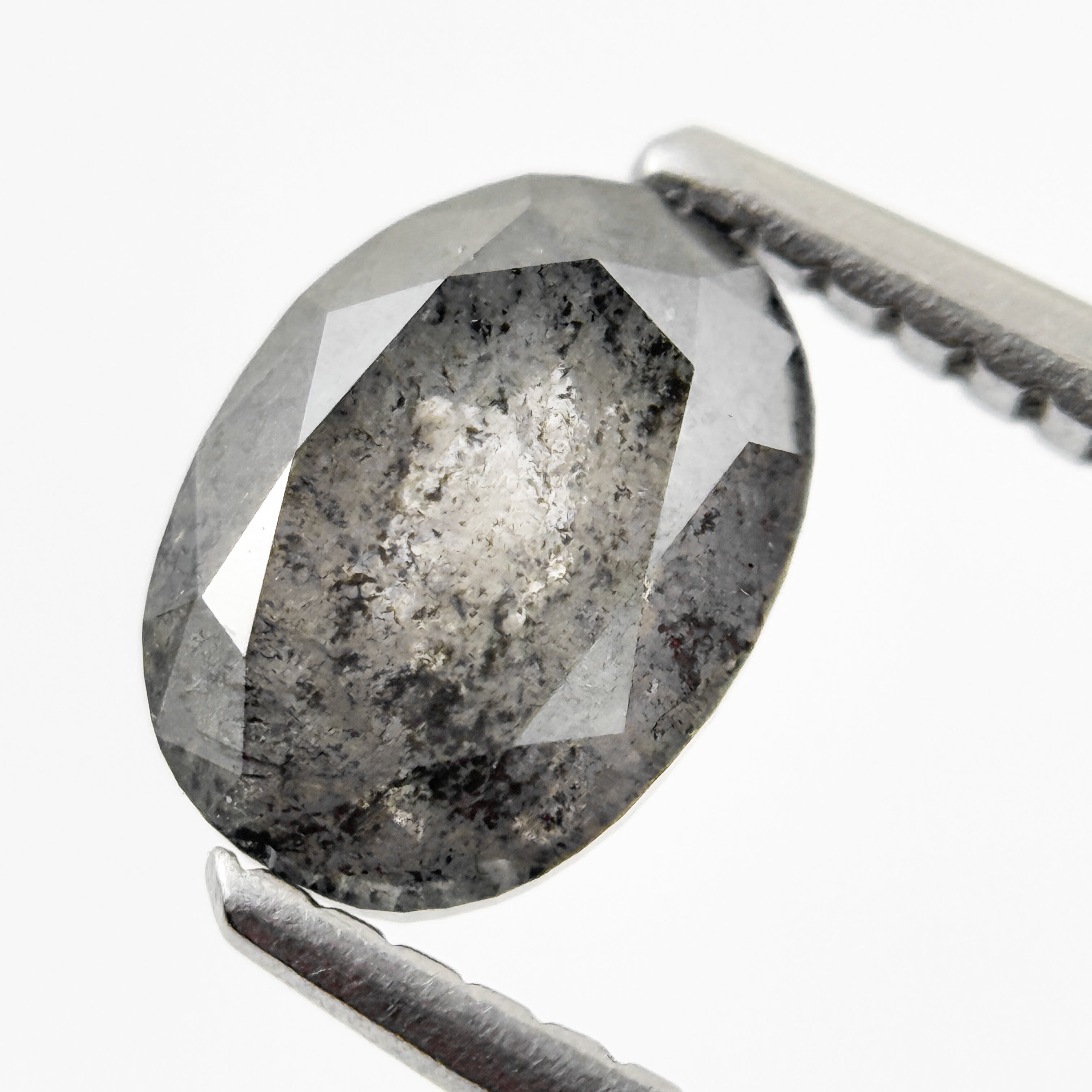 1.28 Ct Oval Rose Cut Grey Natural Salt and Pepper Diamond