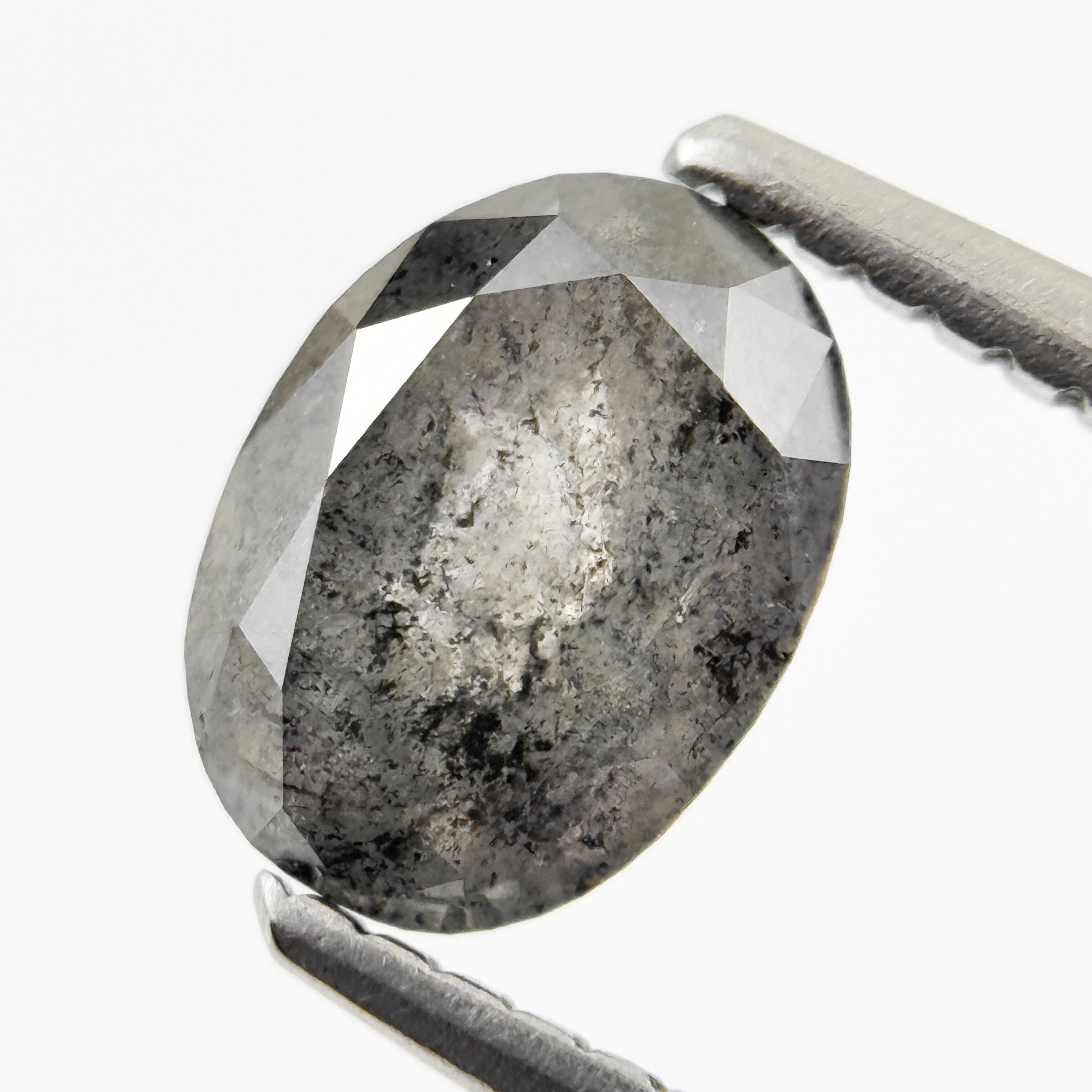 1.28 Ct Oval Rose Cut Grey Natural Salt and Pepper Diamond