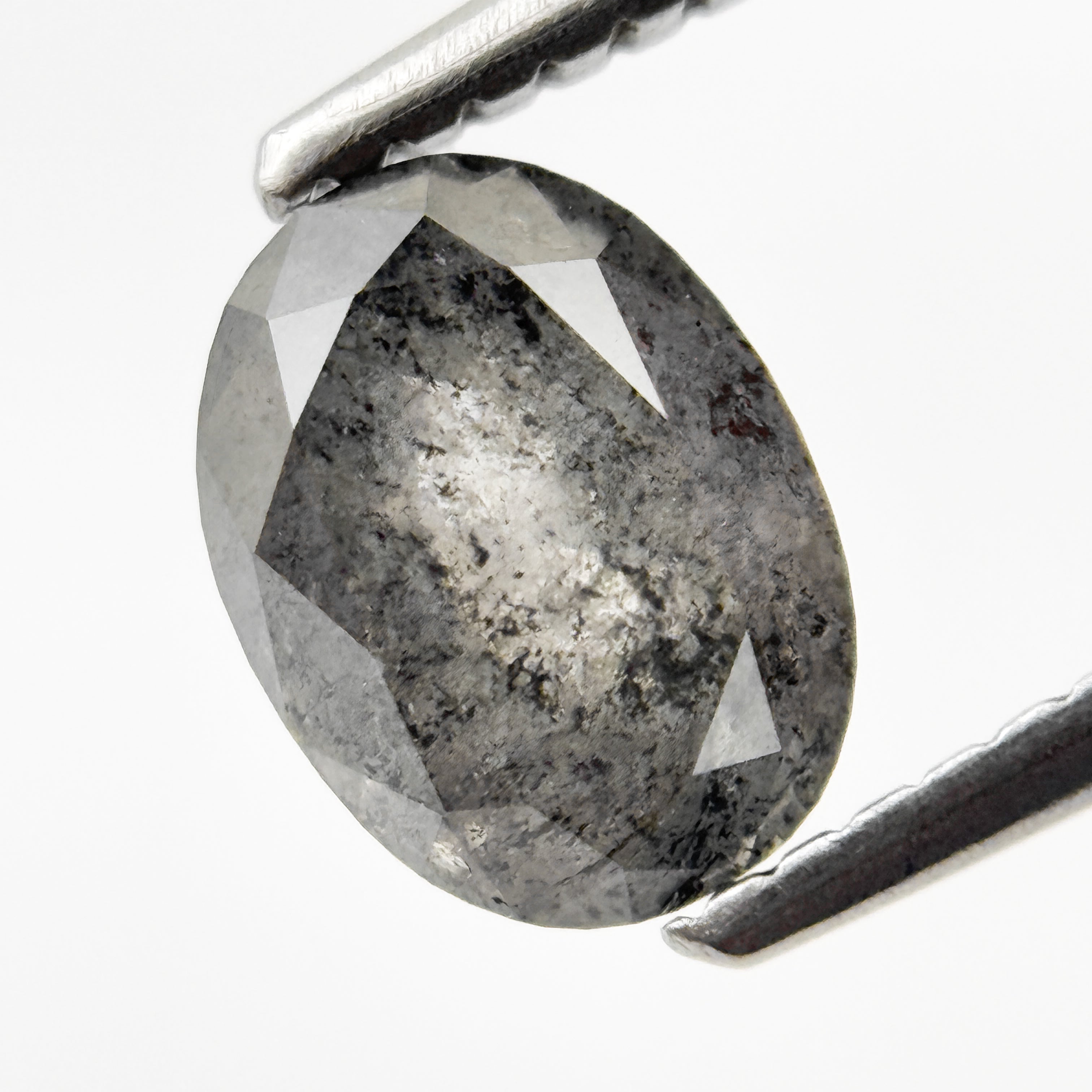 1.28 Ct Oval Rose Cut Grey Natural Salt and Pepper Diamond