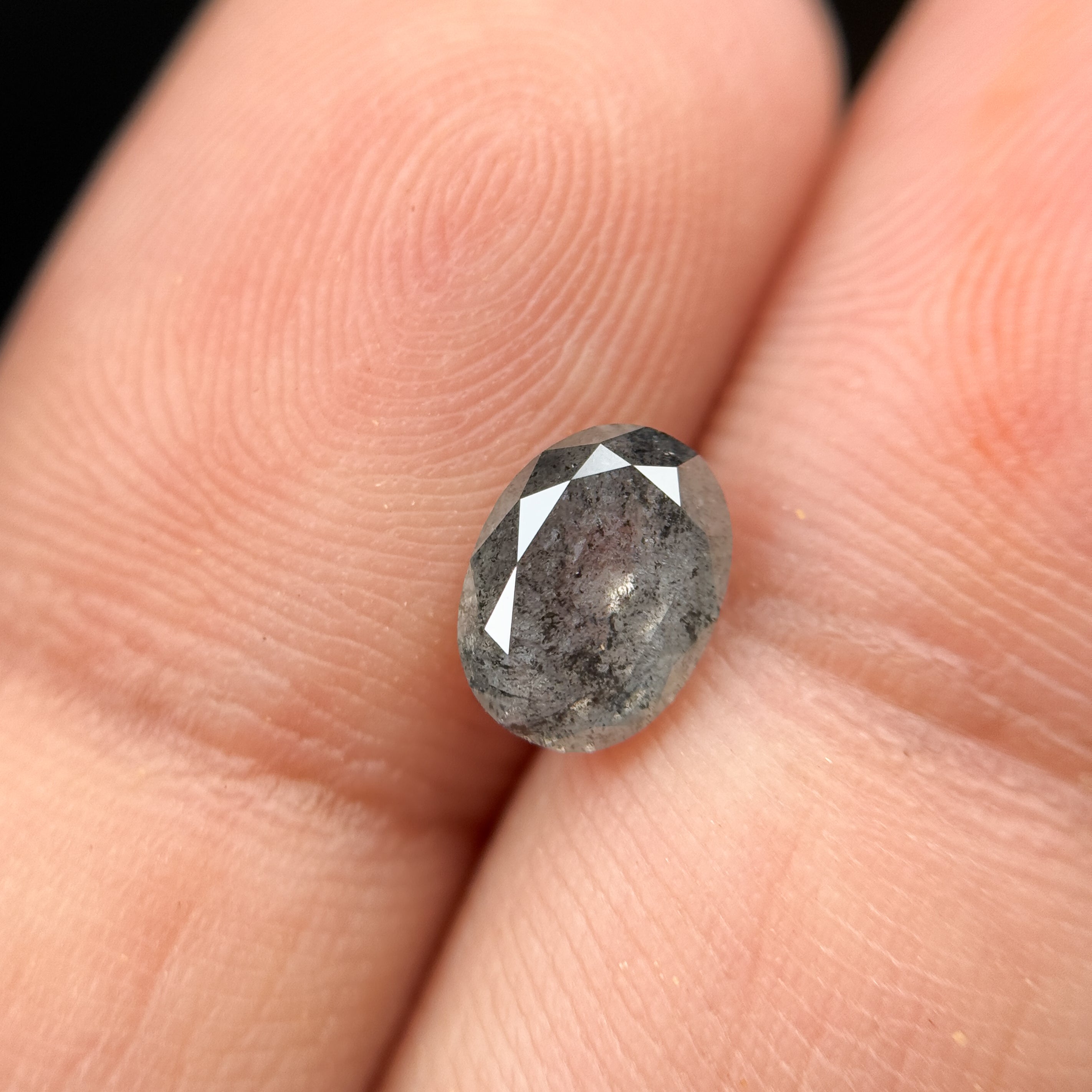 1.28 Ct Oval Rose Cut Grey Natural Salt and Pepper Diamond