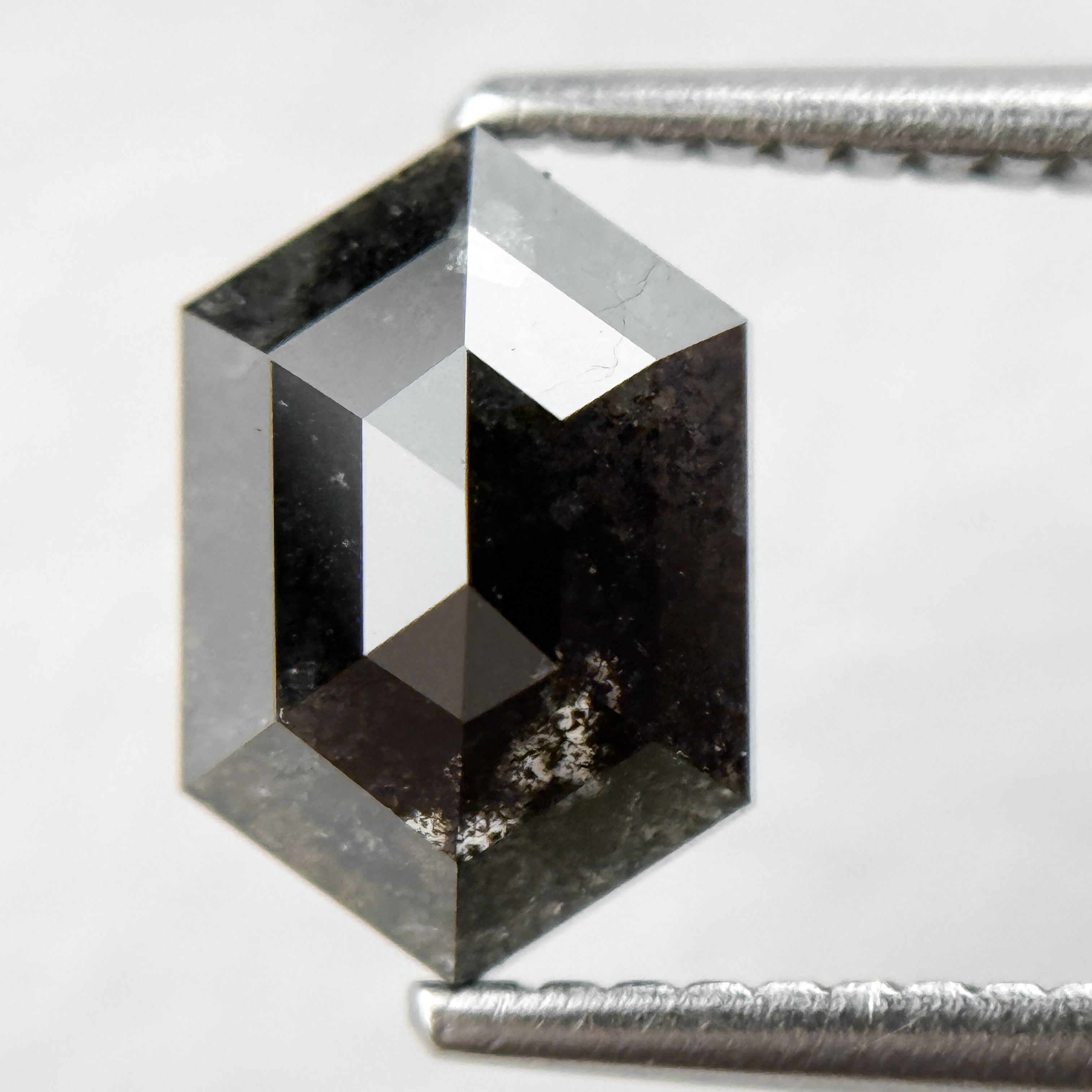 1.74 Ct Hexagon Rose Cut Grey Natural Salt and Pepper Diamond
