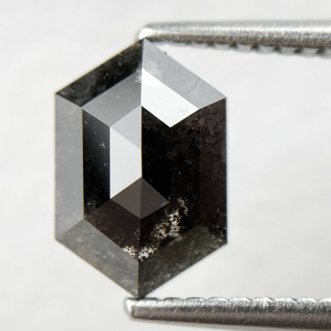 1.74 Ct Hexagon Rose Cut Grey Natural Salt and Pepper Diamond
