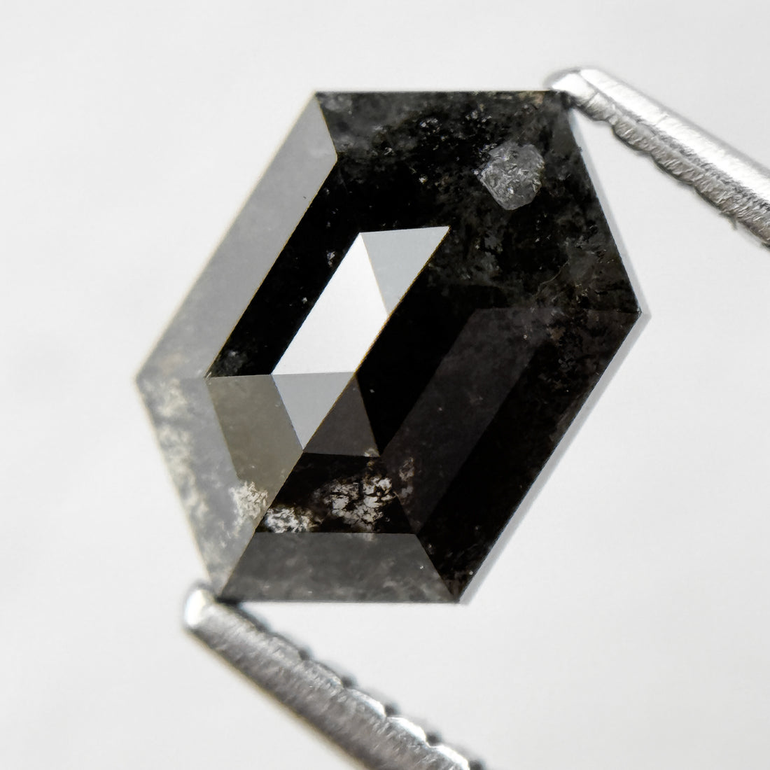 1.74 Ct Hexagon Rose Cut Grey Natural Salt and Pepper Diamond