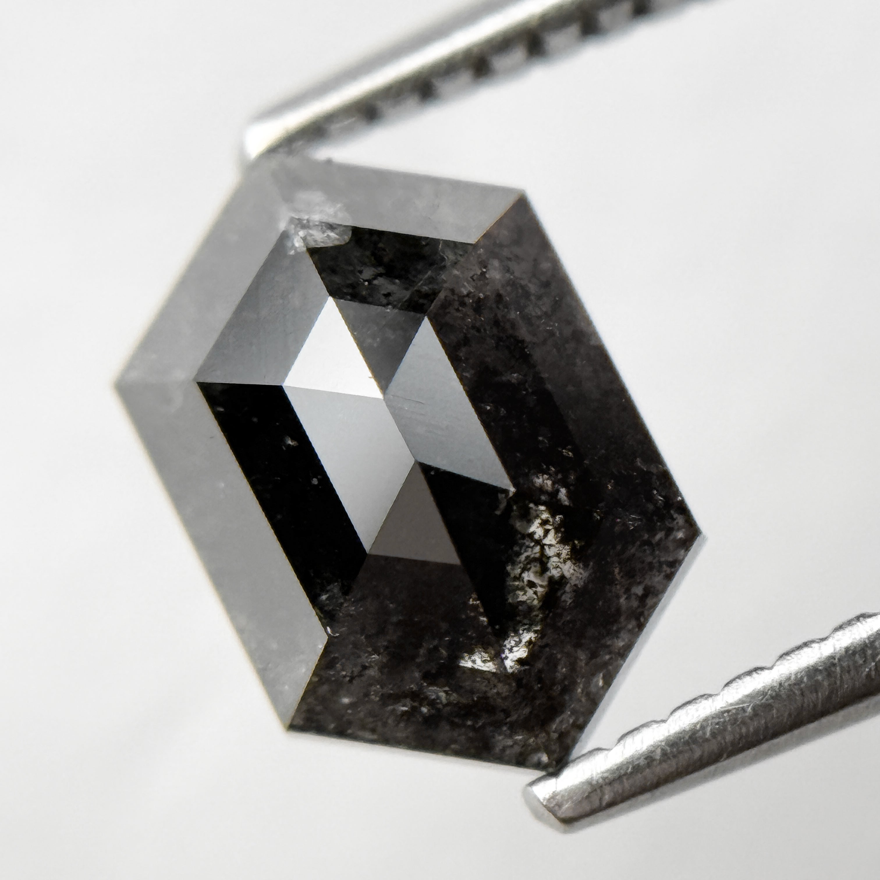 1.74 Ct Hexagon Rose Cut Grey Natural Salt and Pepper Diamond