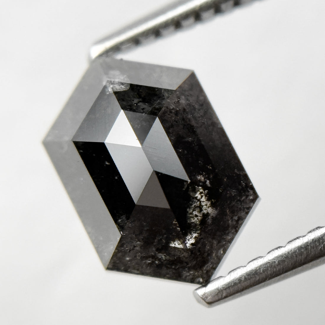 1.74 Ct Hexagon Rose Cut Grey Natural Salt and Pepper Diamond