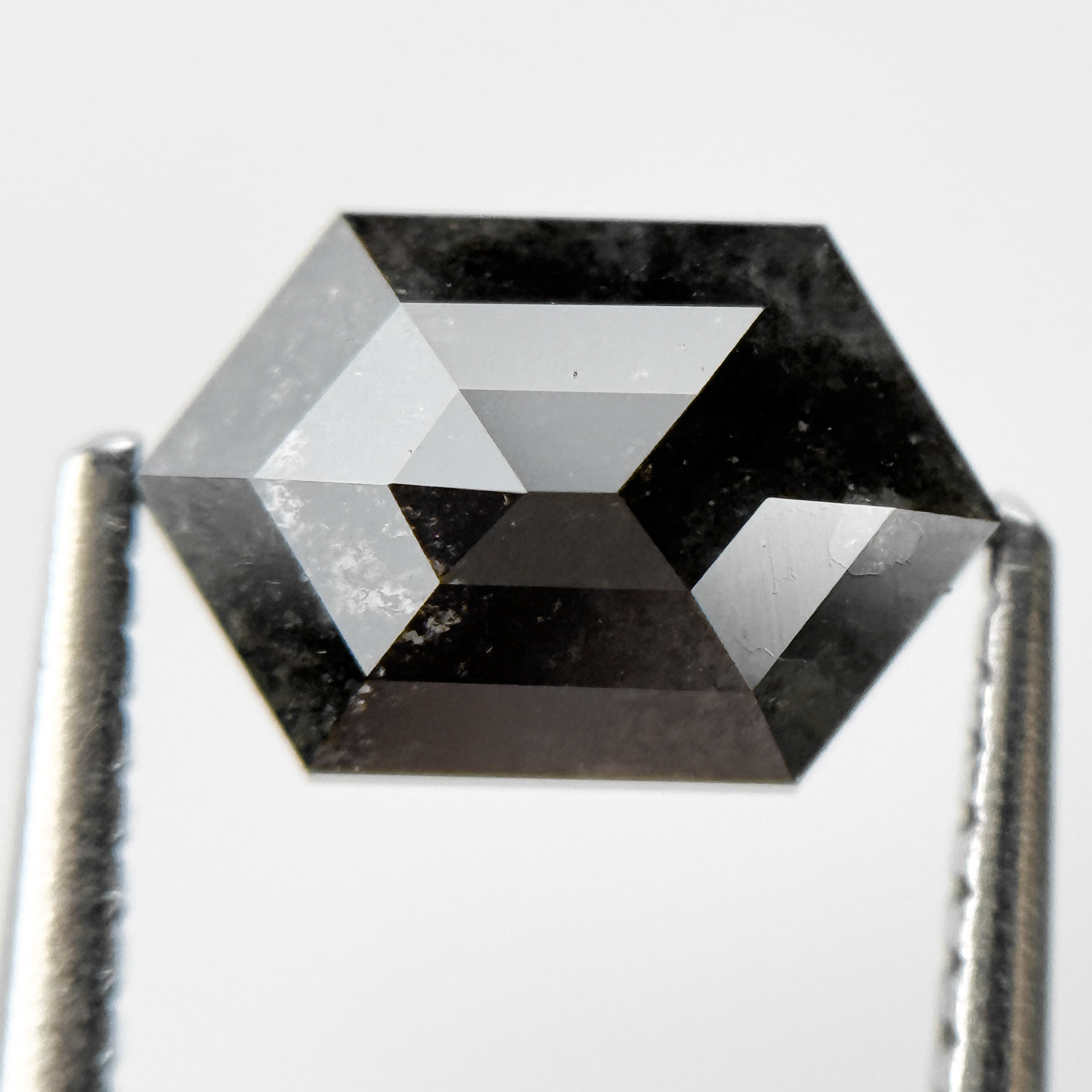 1.74 Ct Hexagon Rose Cut Grey Natural Salt and Pepper Diamond