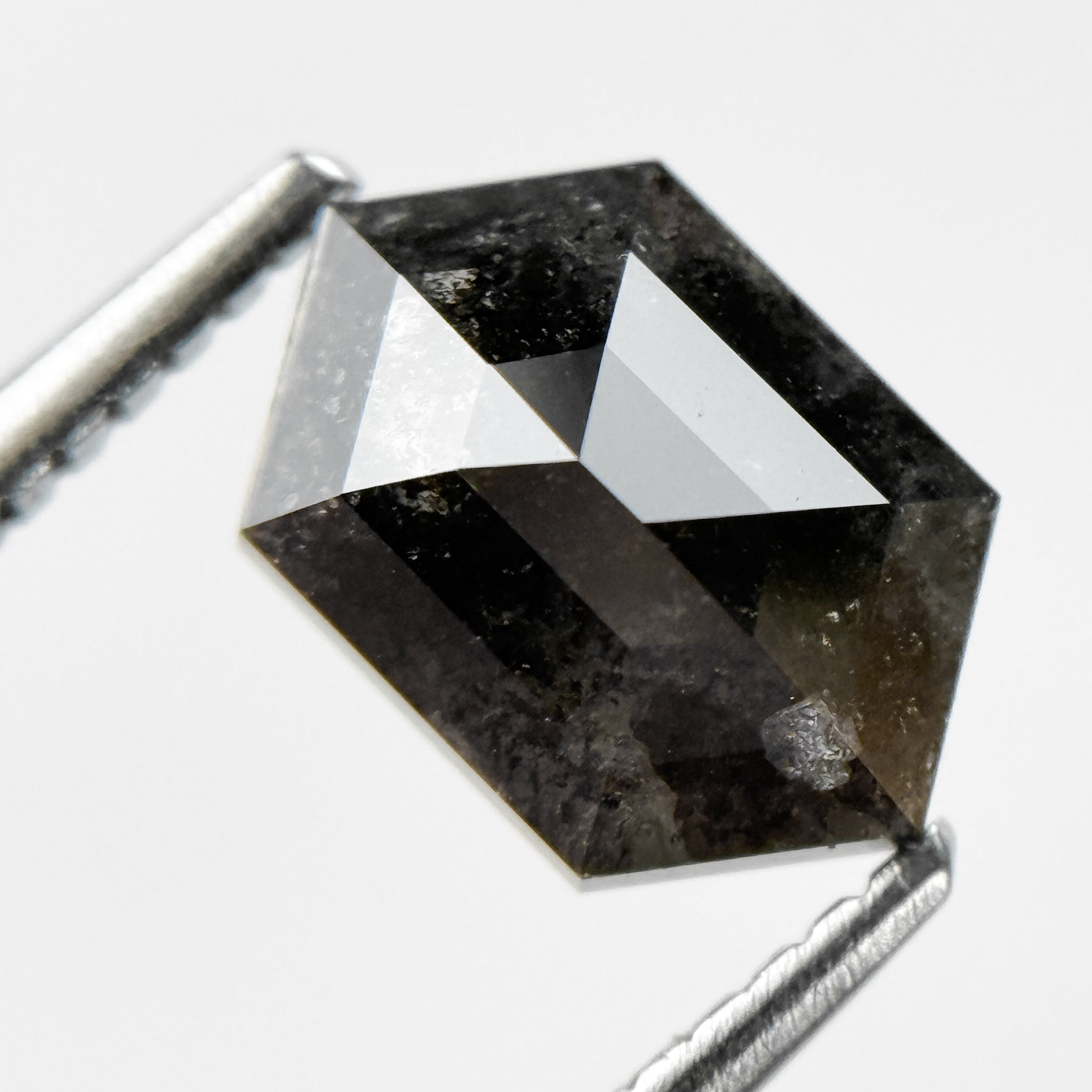 1.74 Ct Hexagon Rose Cut Grey Natural Salt and Pepper Diamond