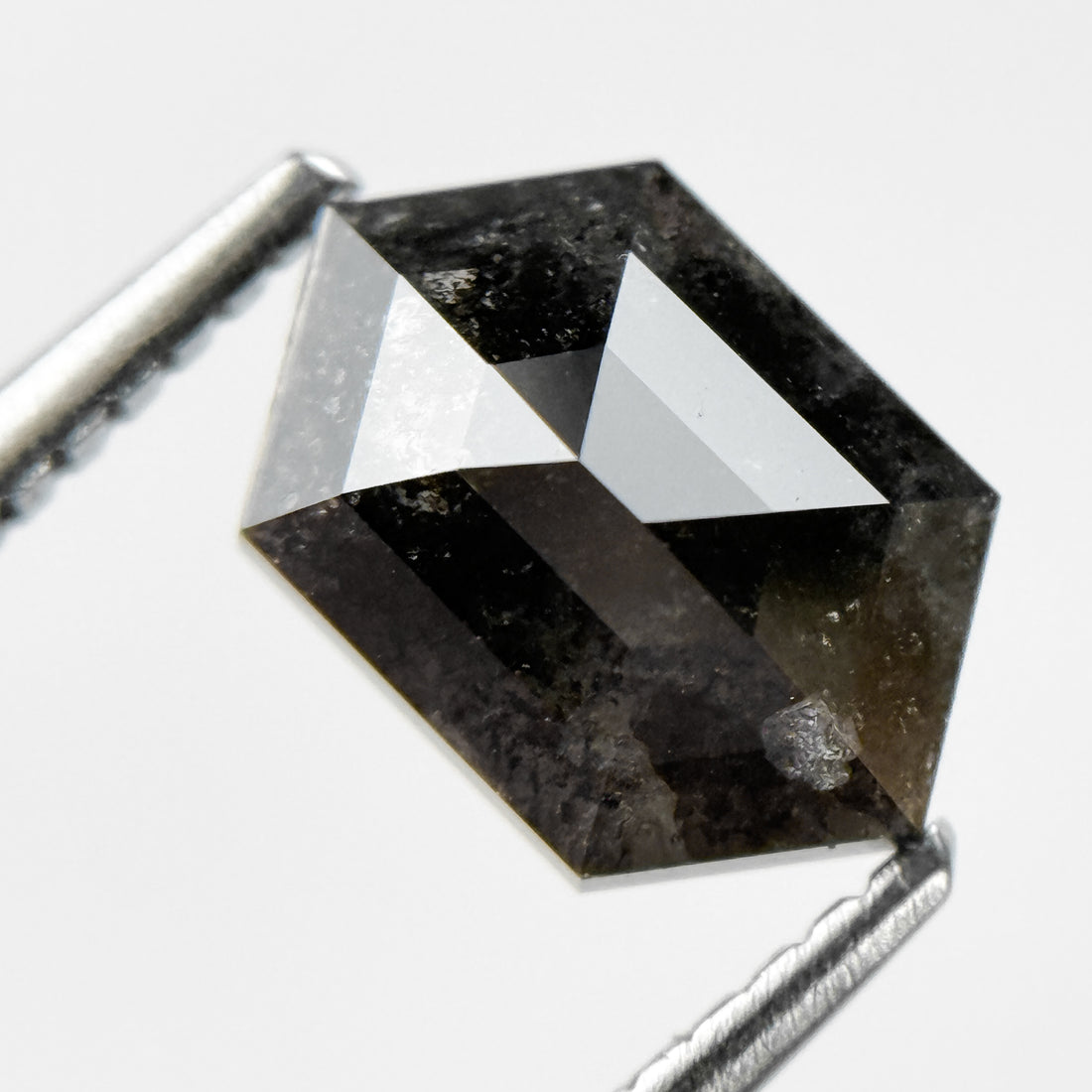 1.74 Ct Hexagon Rose Cut Grey Natural Salt and Pepper Diamond