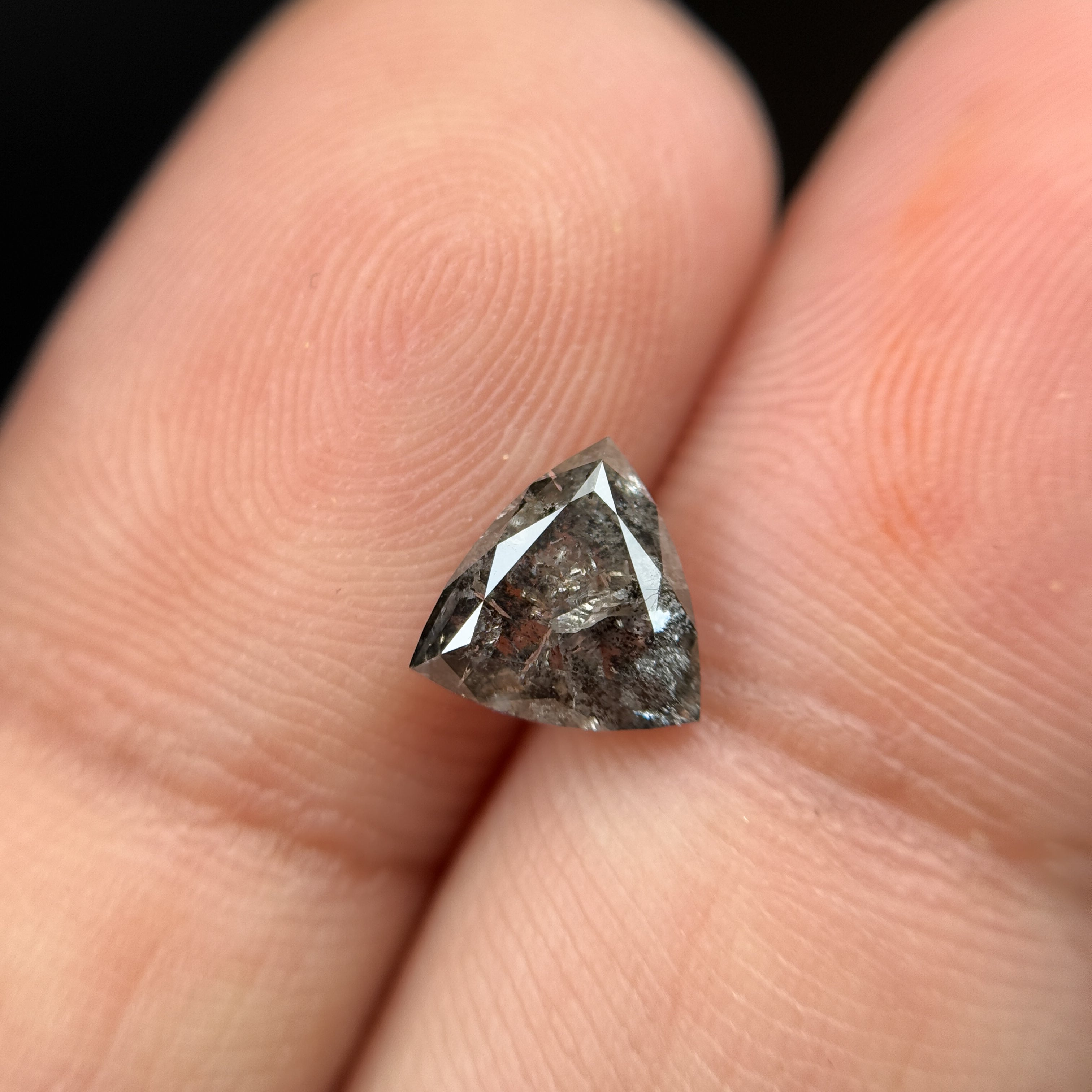 1.35 Ct Triangle Rose Cut Grey Natural Salt and Pepper Diamond