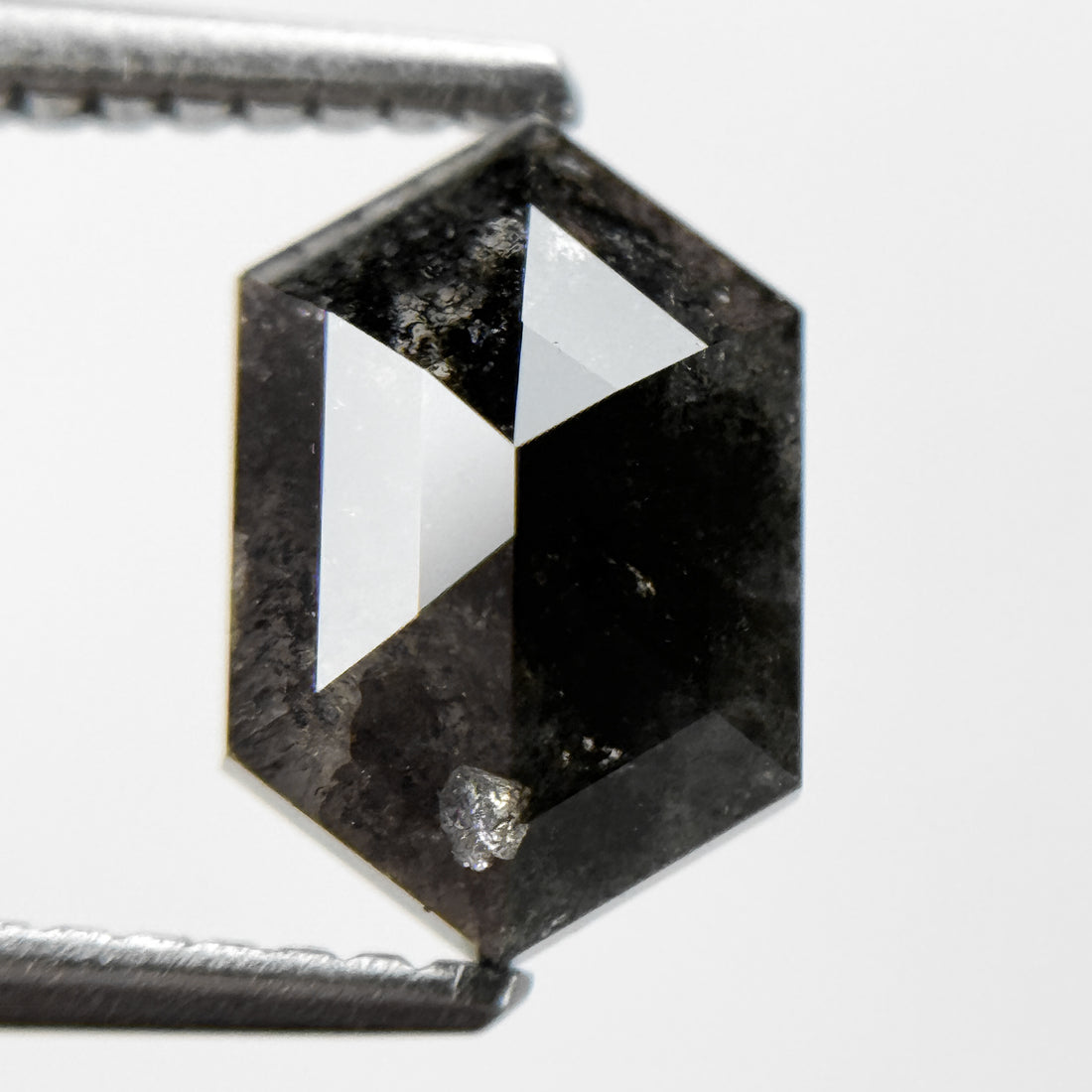 1.74 Ct Hexagon Rose Cut Grey Natural Salt and Pepper Diamond