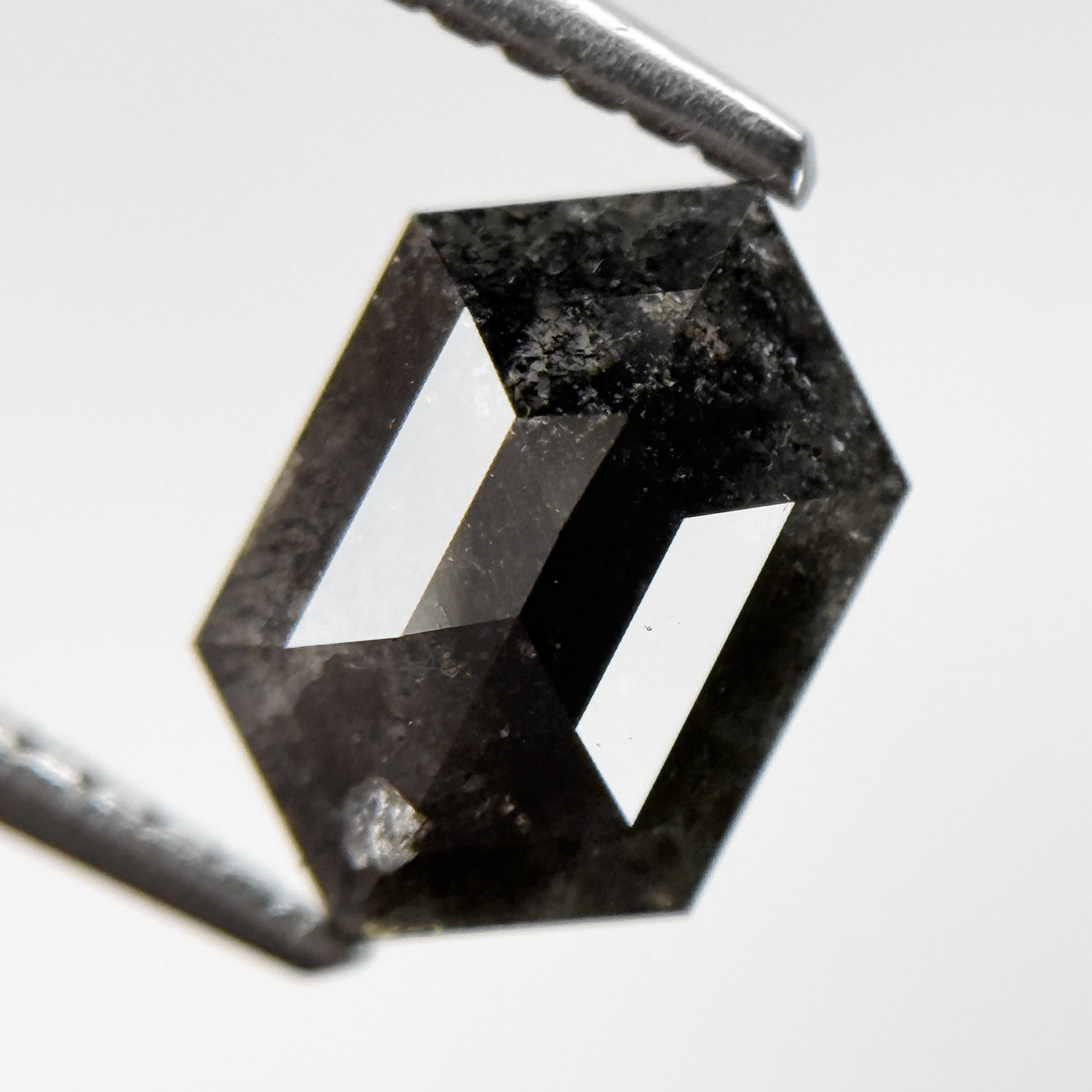 1.74 Ct Hexagon Rose Cut Grey Natural Salt and Pepper Diamond
