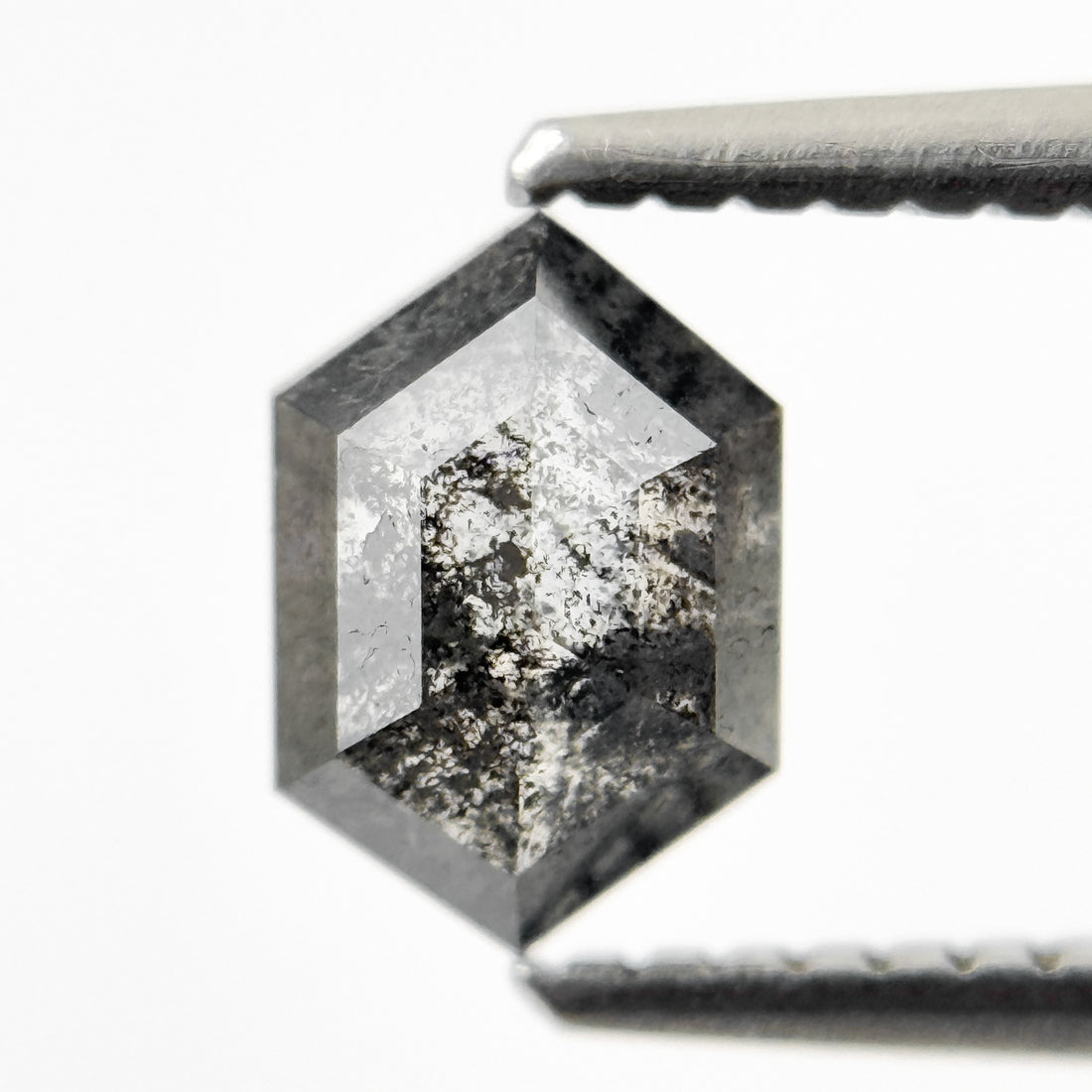 1.00 Ct Hexagon Rose Cut Grey Natural Salt and Pepper Diamond