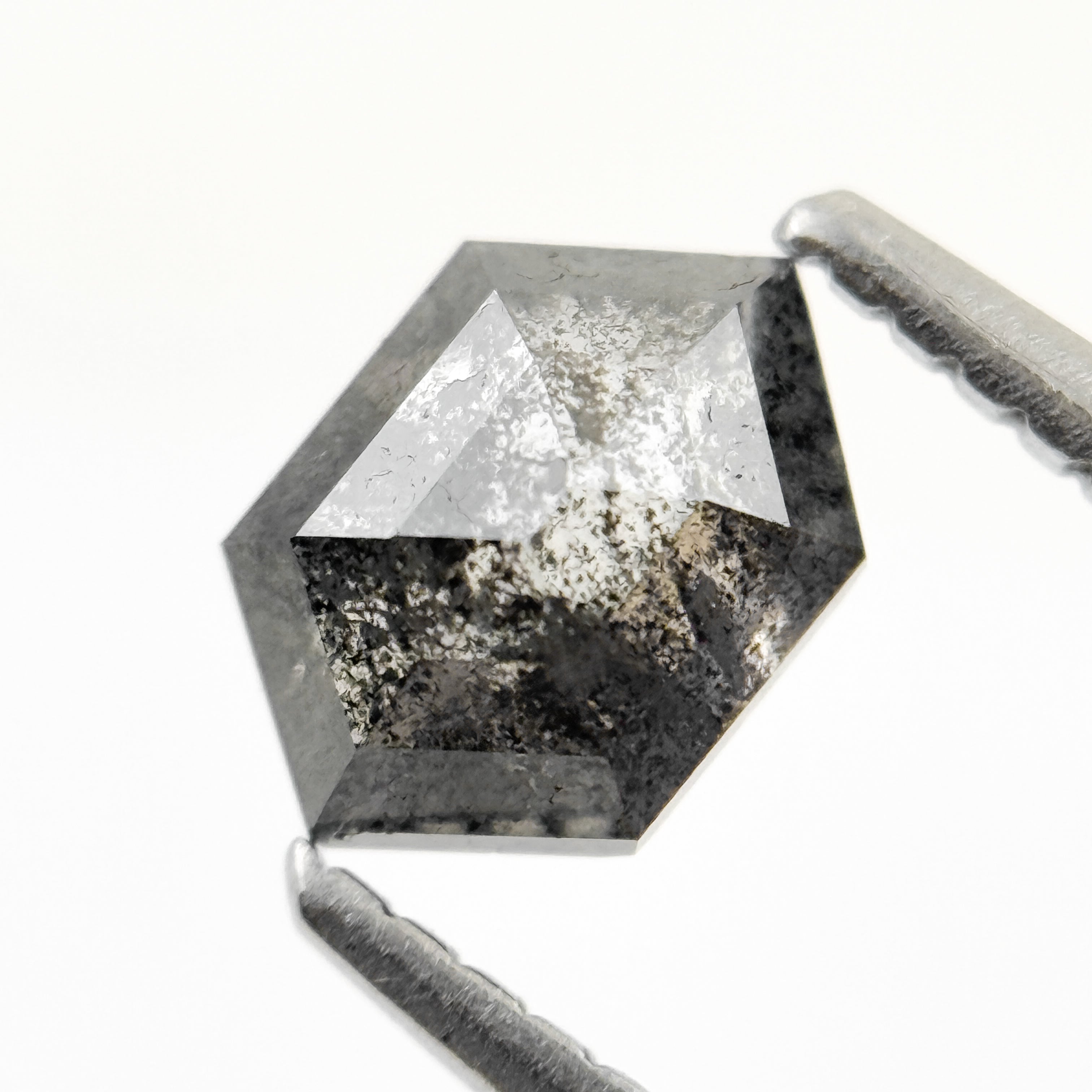 1.00 Ct Hexagon Rose Cut Grey Natural Salt and Pepper Diamond