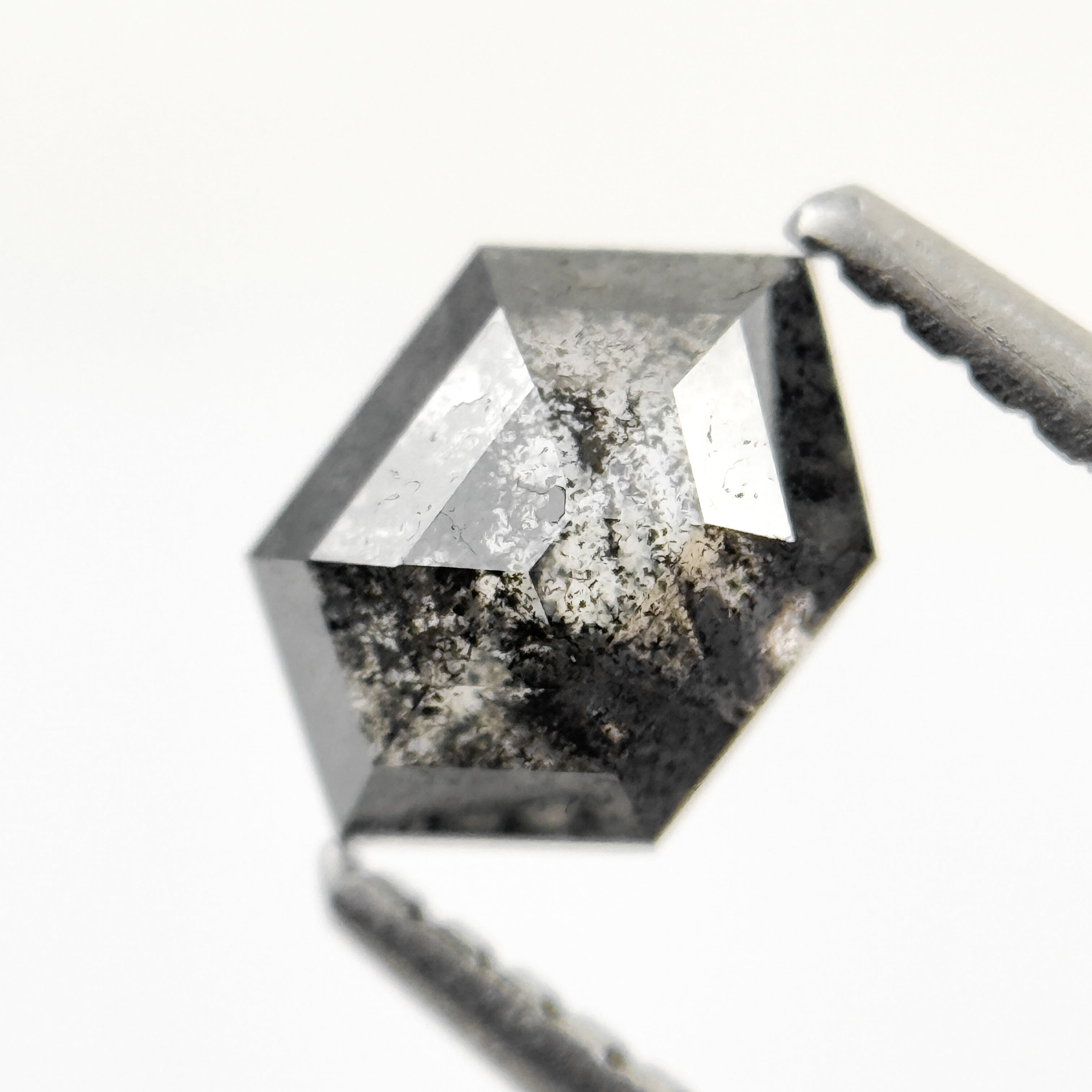 1.00 Ct Hexagon Rose Cut Grey Natural Salt and Pepper Diamond