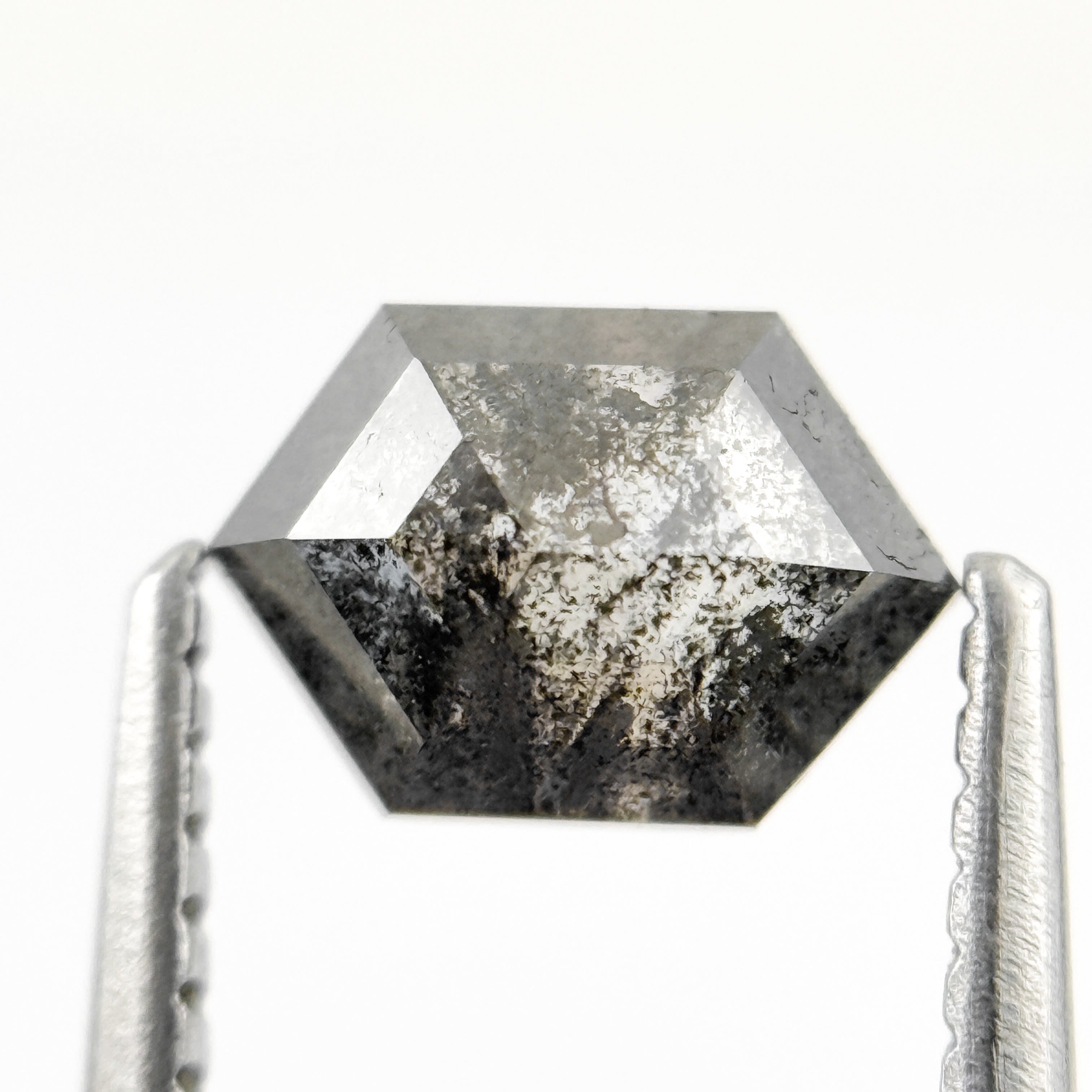 1.00 Ct Hexagon Rose Cut Grey Natural Salt and Pepper Diamond