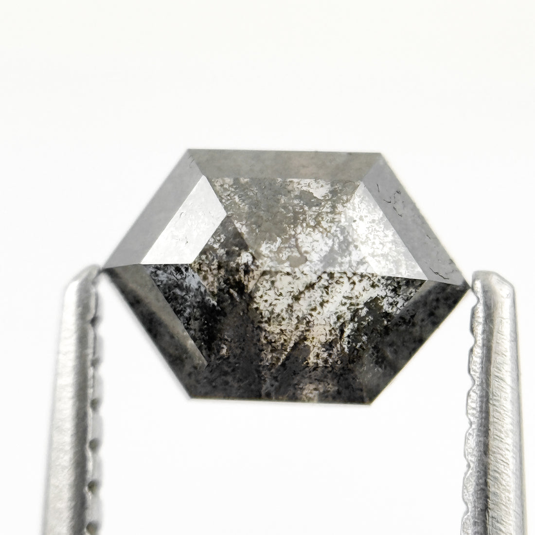 1.00 Ct Hexagon Rose Cut Grey Natural Salt and Pepper Diamond