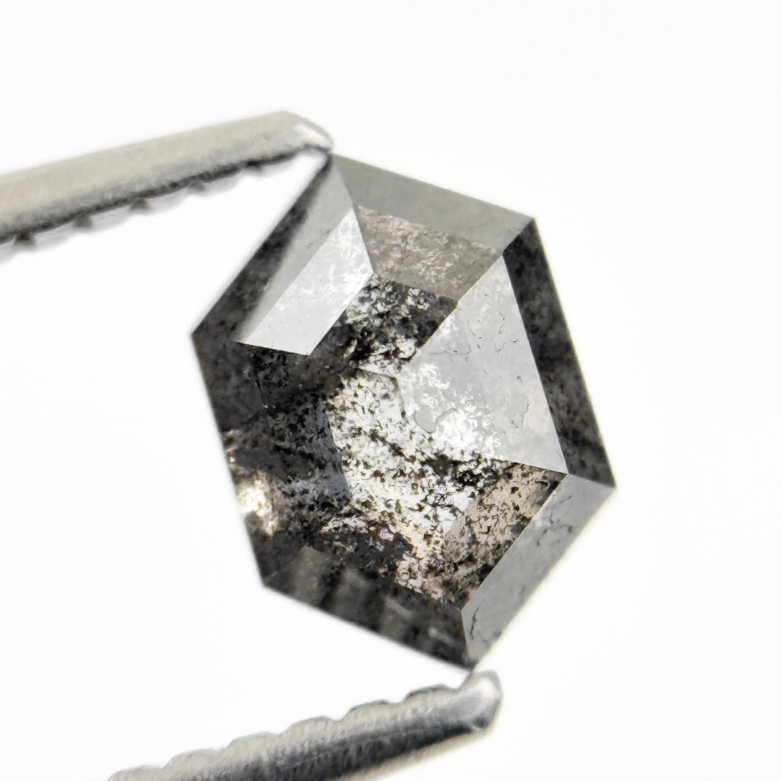 1.00 Ct Hexagon Rose Cut Grey Natural Salt and Pepper Diamond