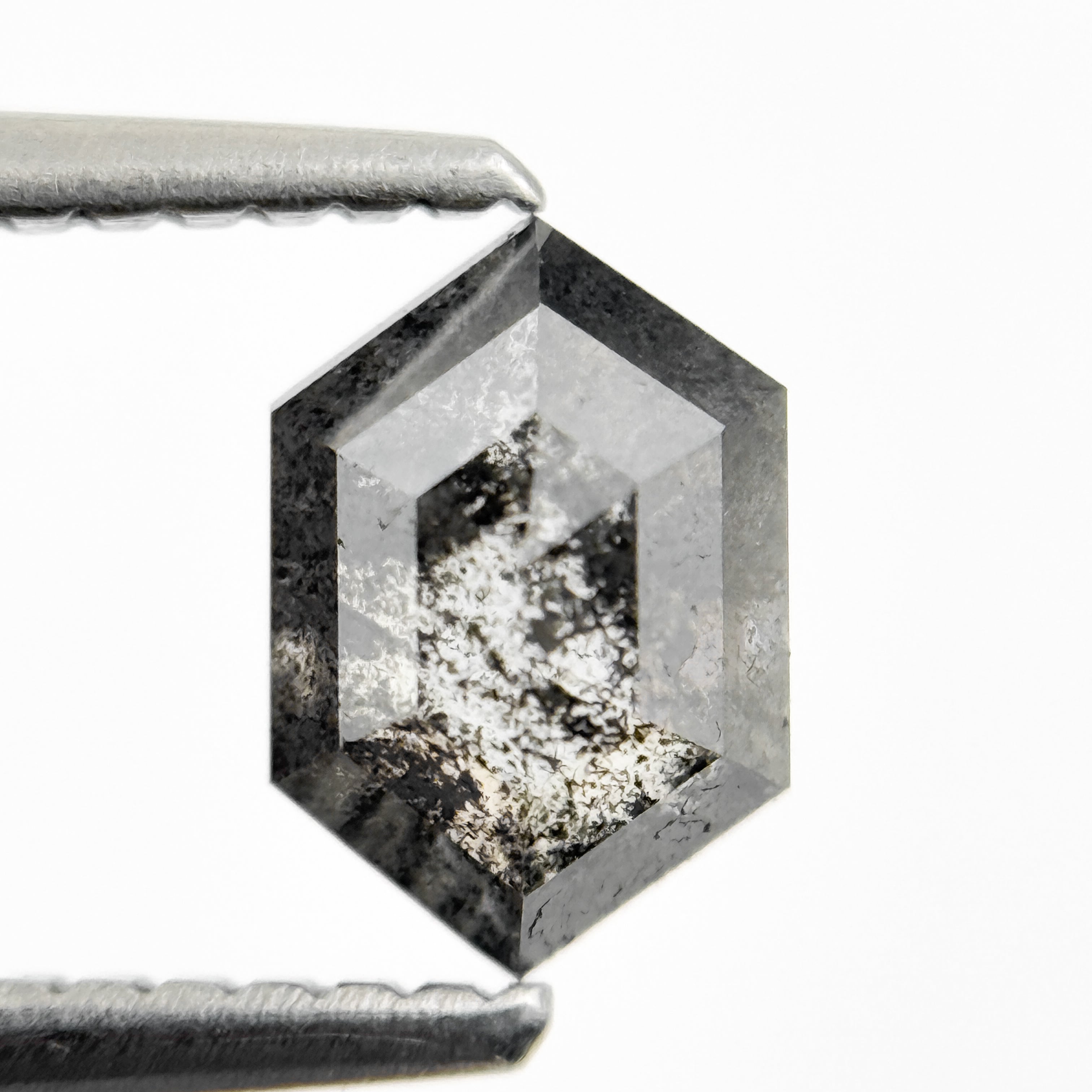 1.00 Ct Hexagon Rose Cut Grey Natural Salt and Pepper Diamond