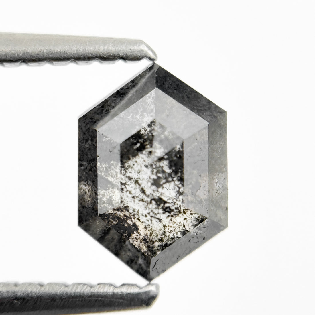 1.00 Ct Hexagon Rose Cut Grey Natural Salt and Pepper Diamond