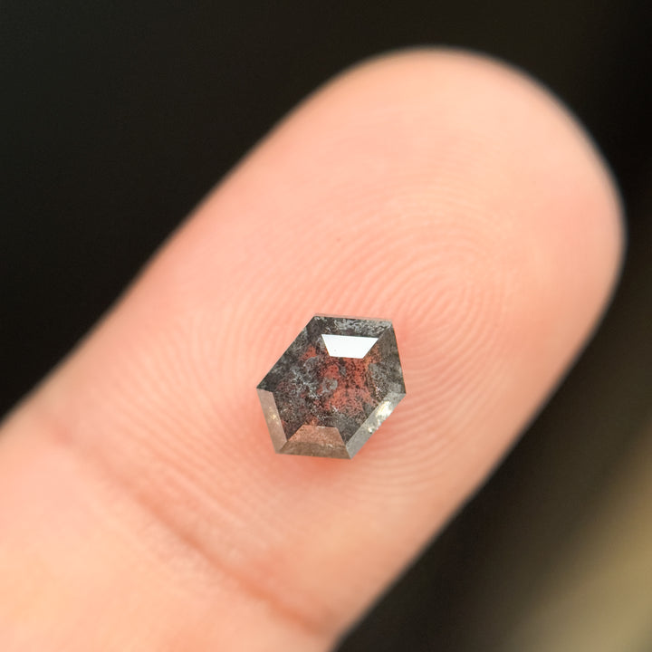 1.00 Ct Hexagon Rose Cut Grey Natural Salt and Pepper Diamond